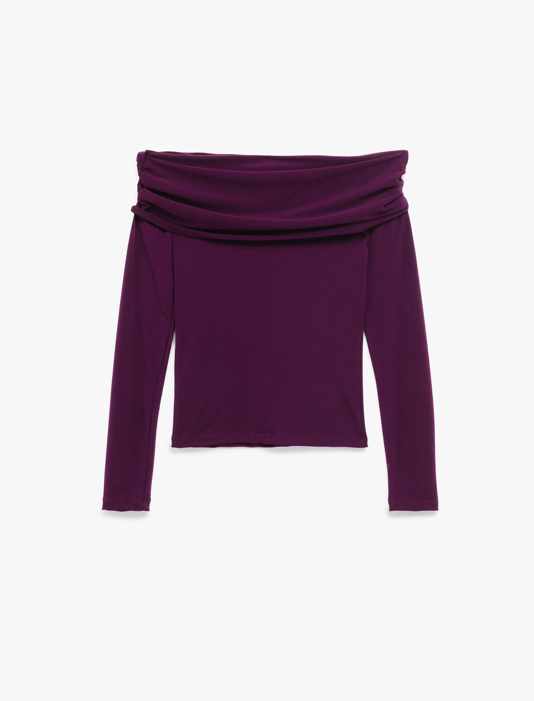   Slim Fit Uzun Kollu Drapeli Omzu Açık Tişört