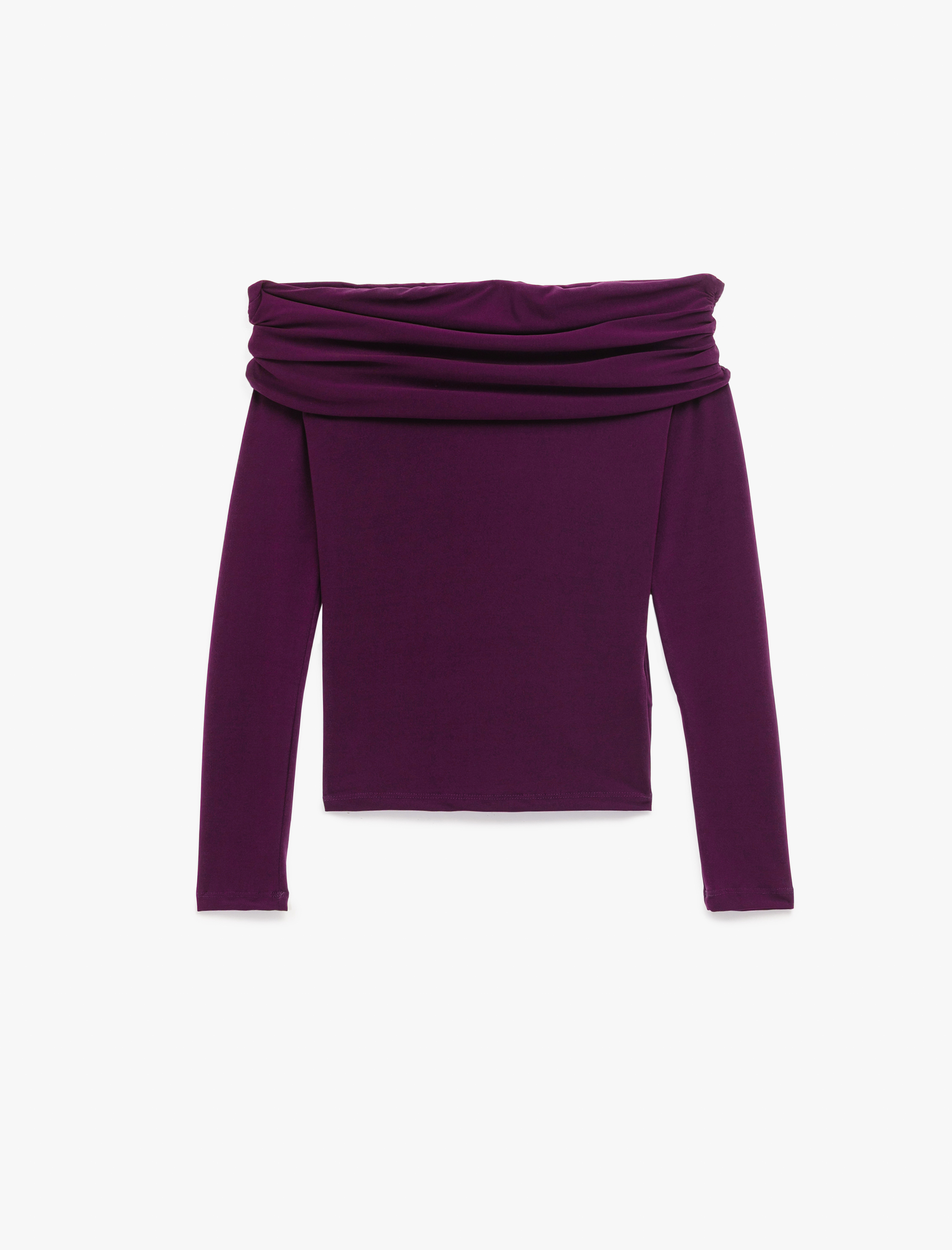   Slim Fit Uzun Kollu Drapeli Omzu Açık Tişört