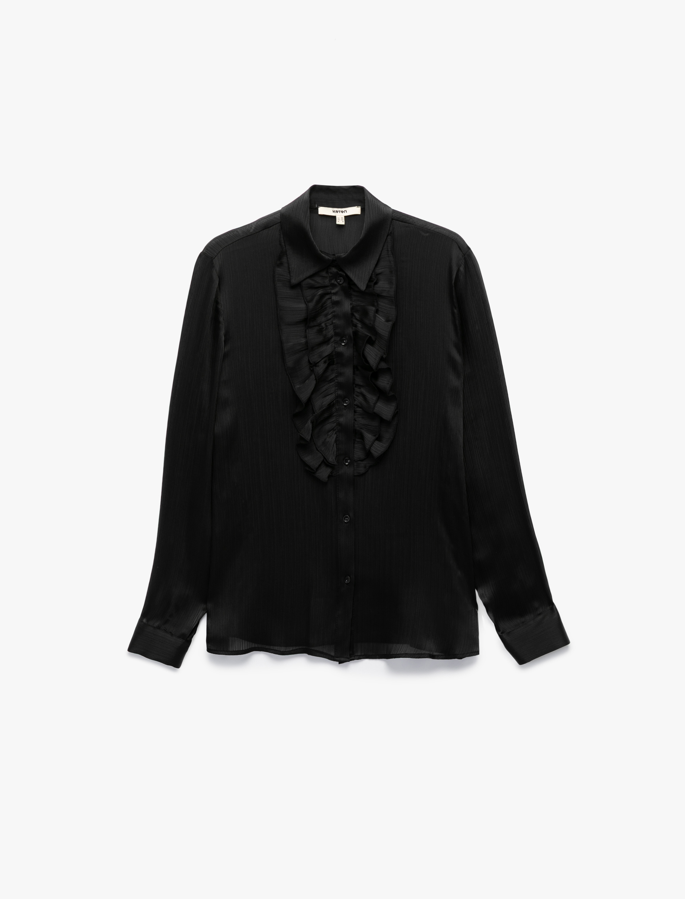   Yarı Transparan Uzun Kollu Volanlı Fırfırlı Gömlek