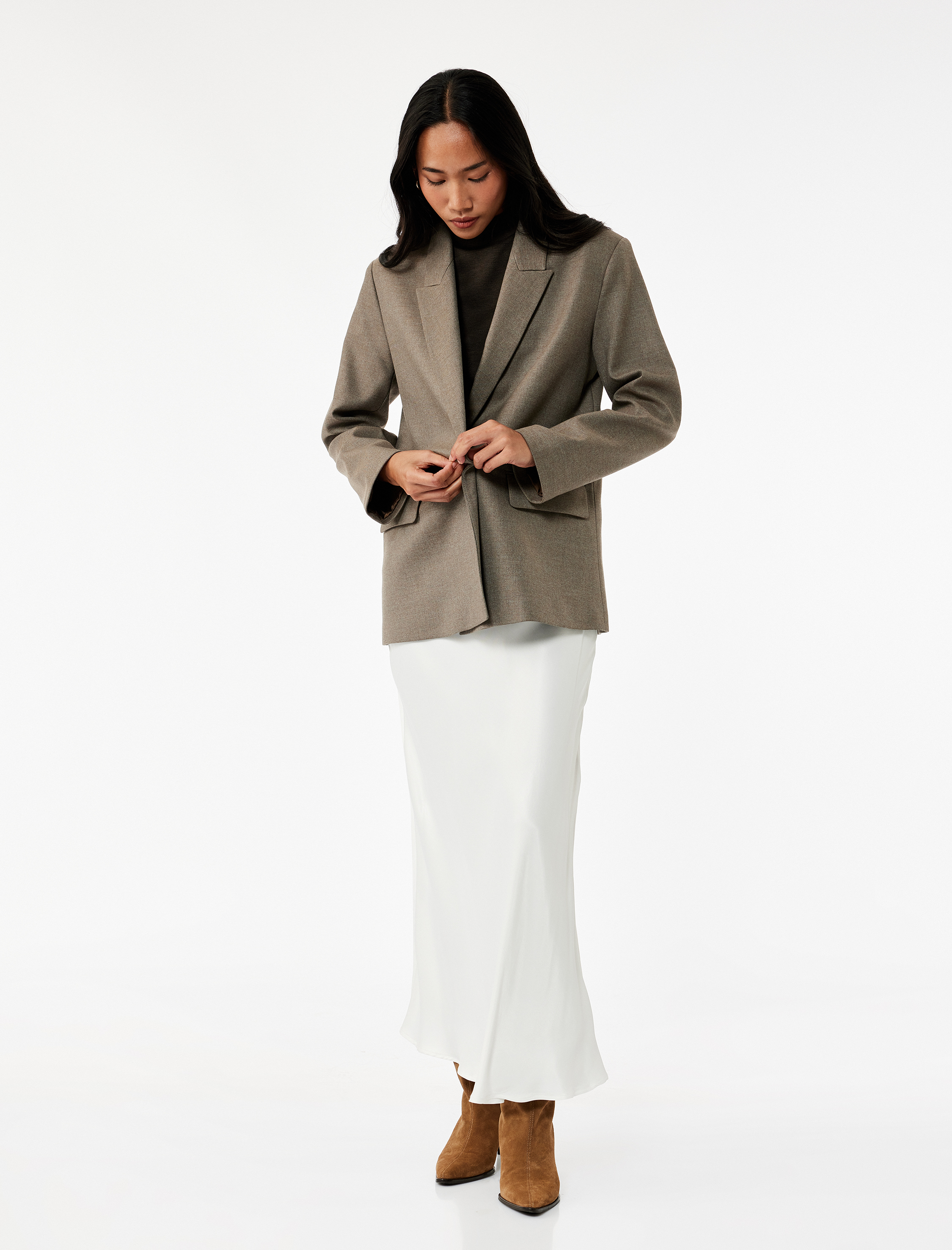   Viskon Midi Boy Kloş Saten Etek