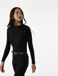 Kaşkorse Viskon Slim Fit Uzun Kollu Hafif Dik Yaka Tişört