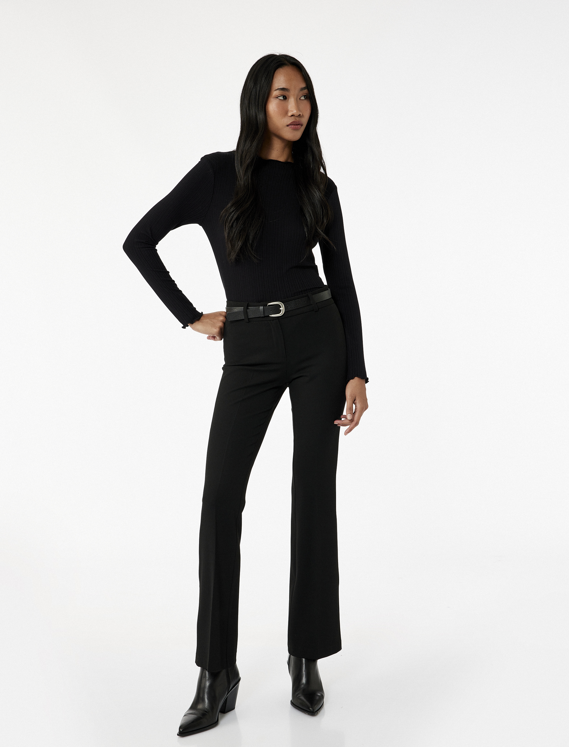   Kaşkorse Viskon Slim Fit Uzun Kollu Hafif Dik Yaka Tişört