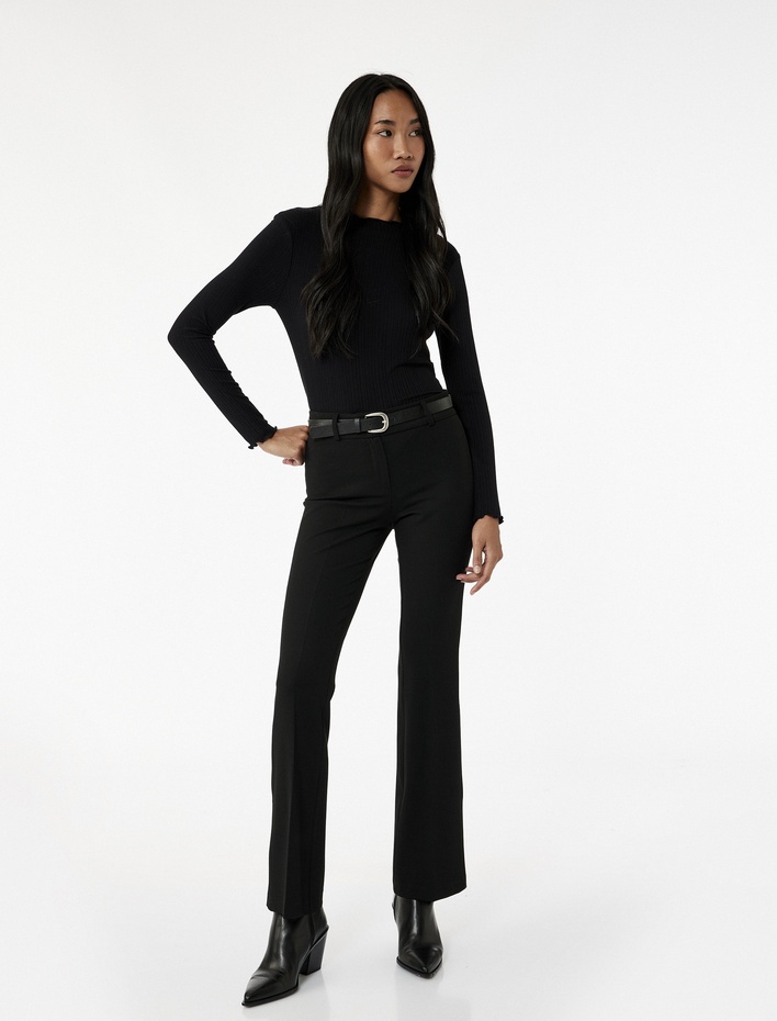  Kaşkorse Viskon Slim Fit Uzun Kollu Hafif Dik Yaka Tişört