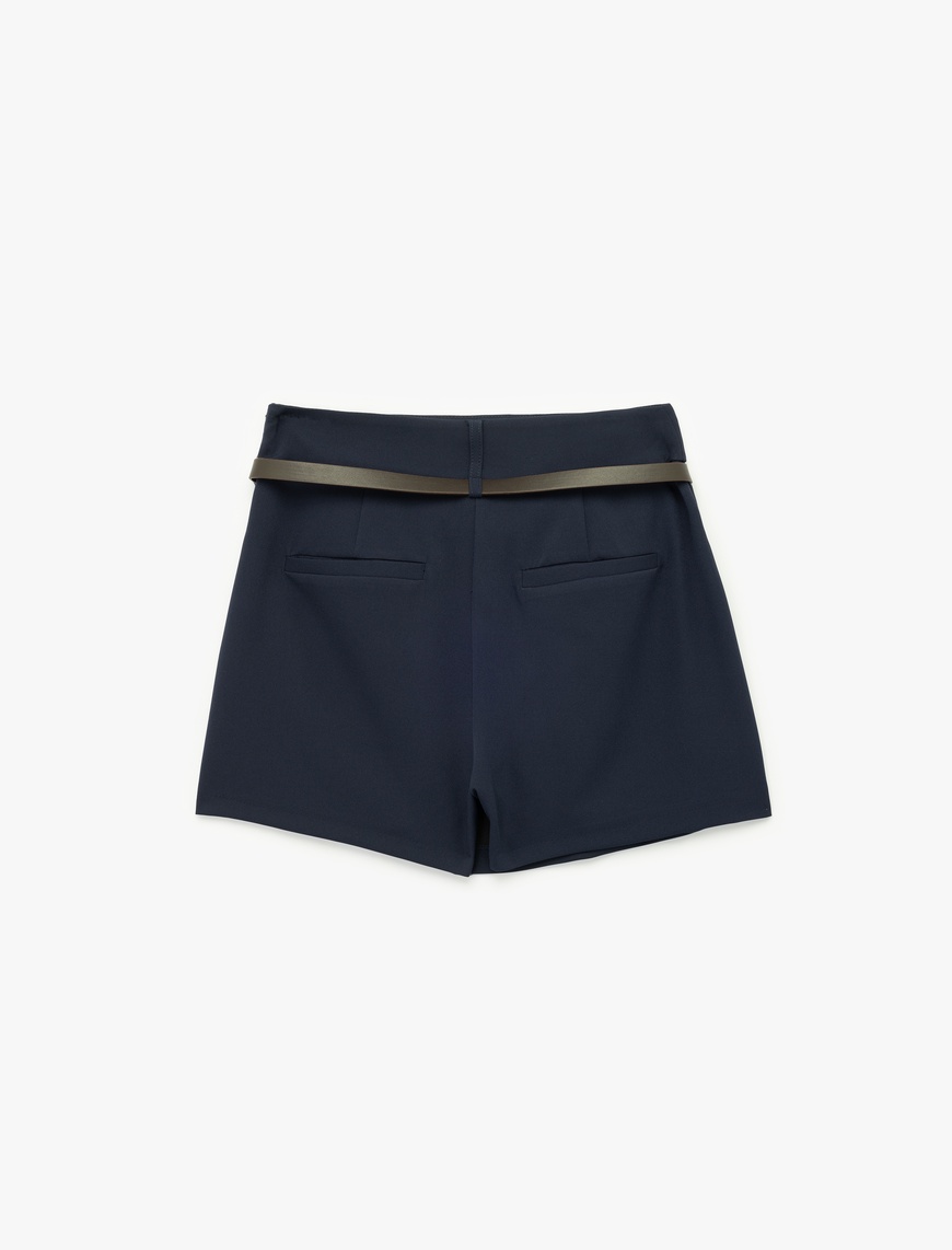   Slim Fit Kemerli Kruvaze Mini Şort Etek