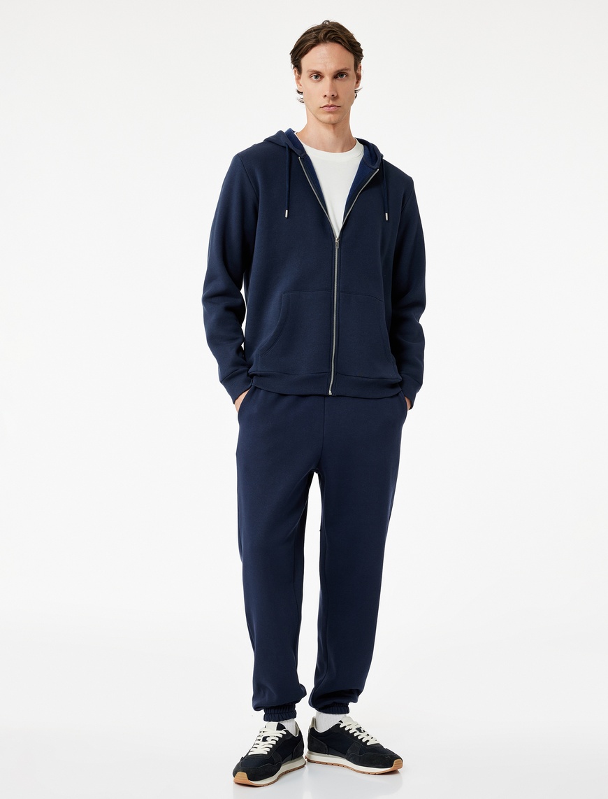   Uzun Kollu Fermuarlı Kanguru Cepli Kapüşonlu Oversize Spor Sweatshirt