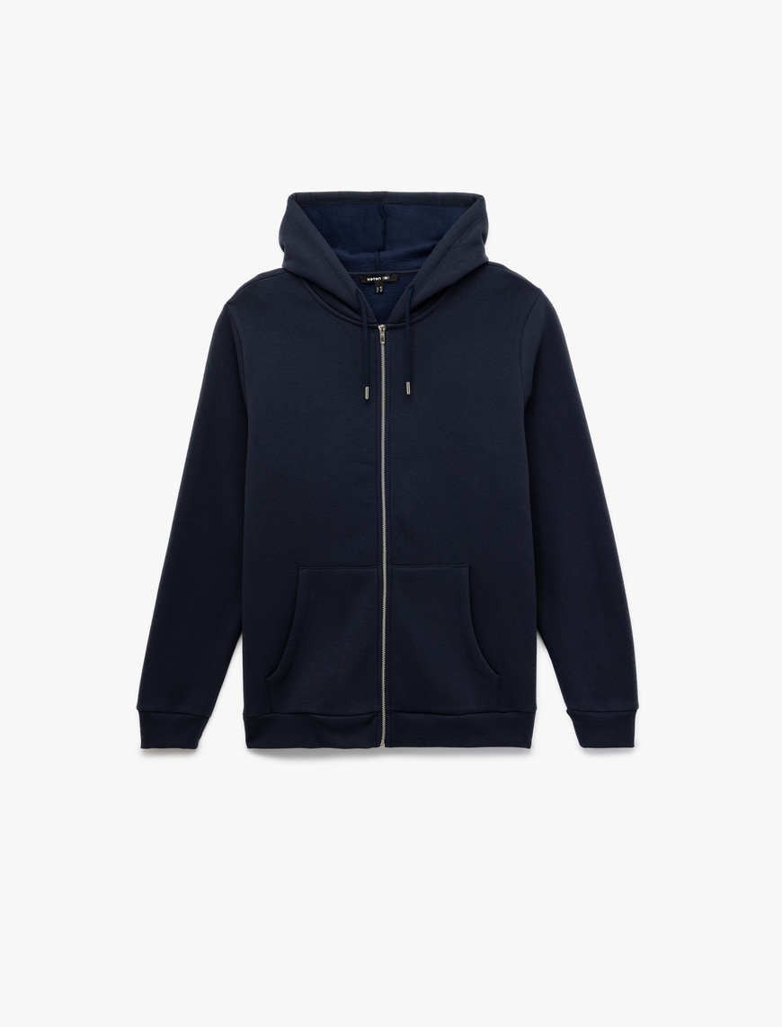   Uzun Kollu Fermuarlı Kanguru Cepli Kapüşonlu Oversize Spor Sweatshirt