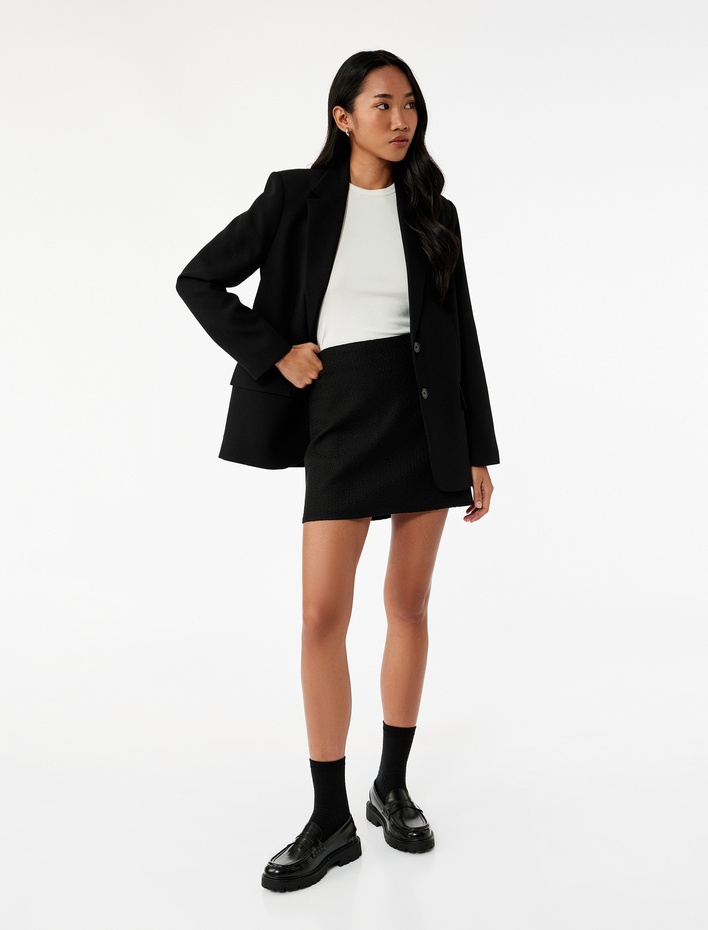  Slim Fit A Kesim Tüvit Mini Etek