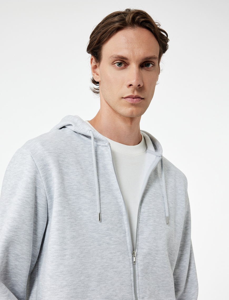   Uzun Kollu Fermuarlı Kanguru Cepli Kapüşonlu Oversize Spor Sweatshirt