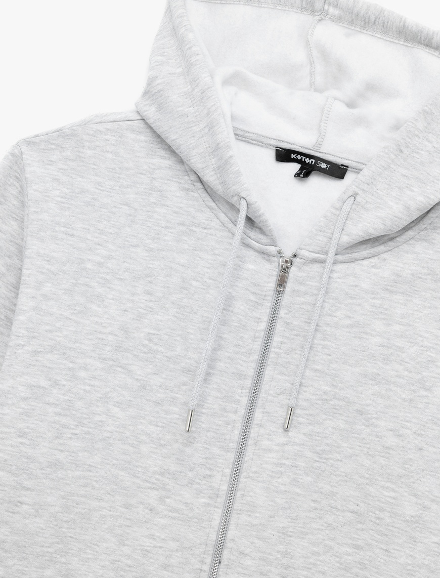   Uzun Kollu Fermuarlı Kanguru Cepli Kapüşonlu Oversize Spor Sweatshirt
