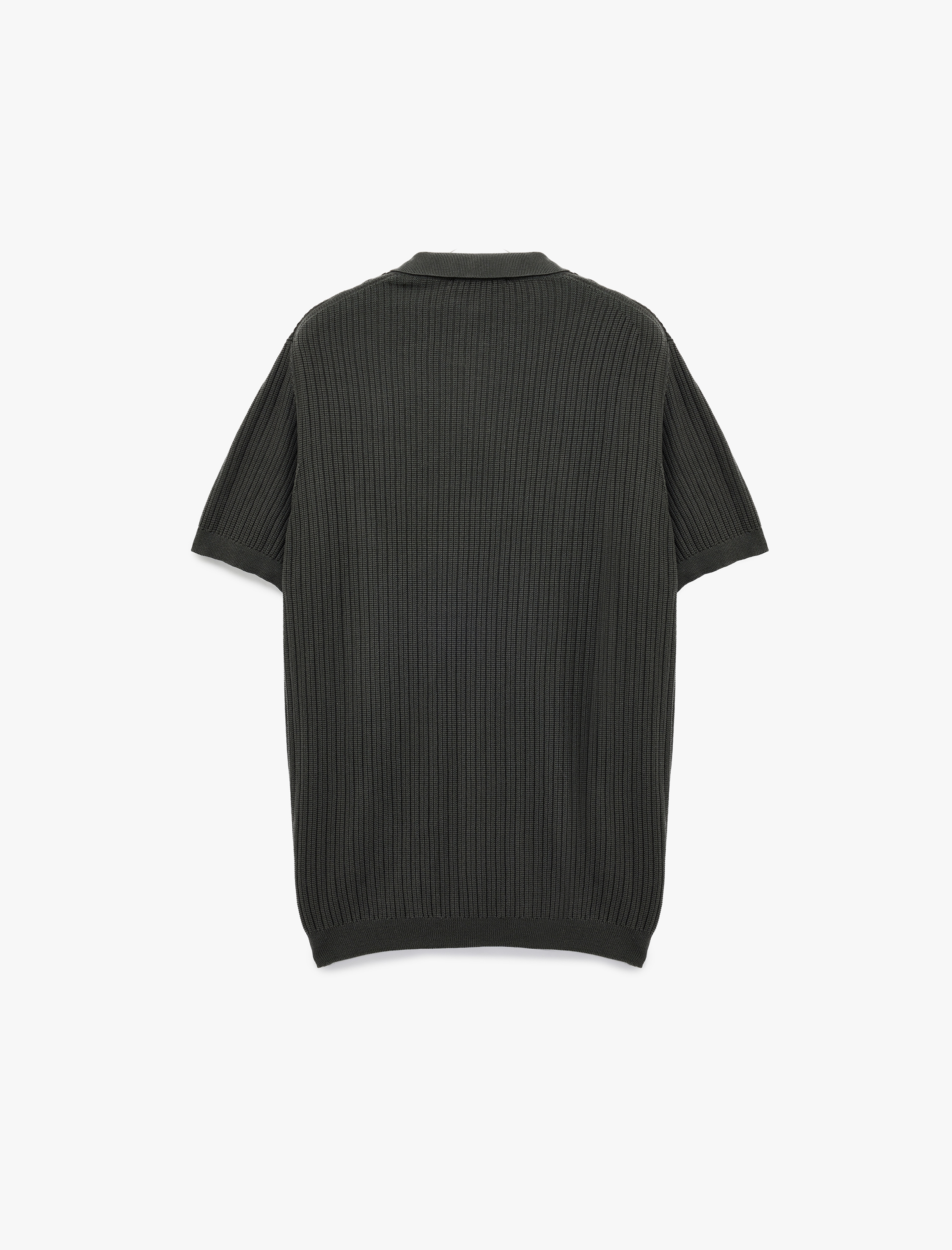   Regular Fit Kısa Kollu Pamuklu Dokulu Düğmeli Polo Yaka Triko Tişört