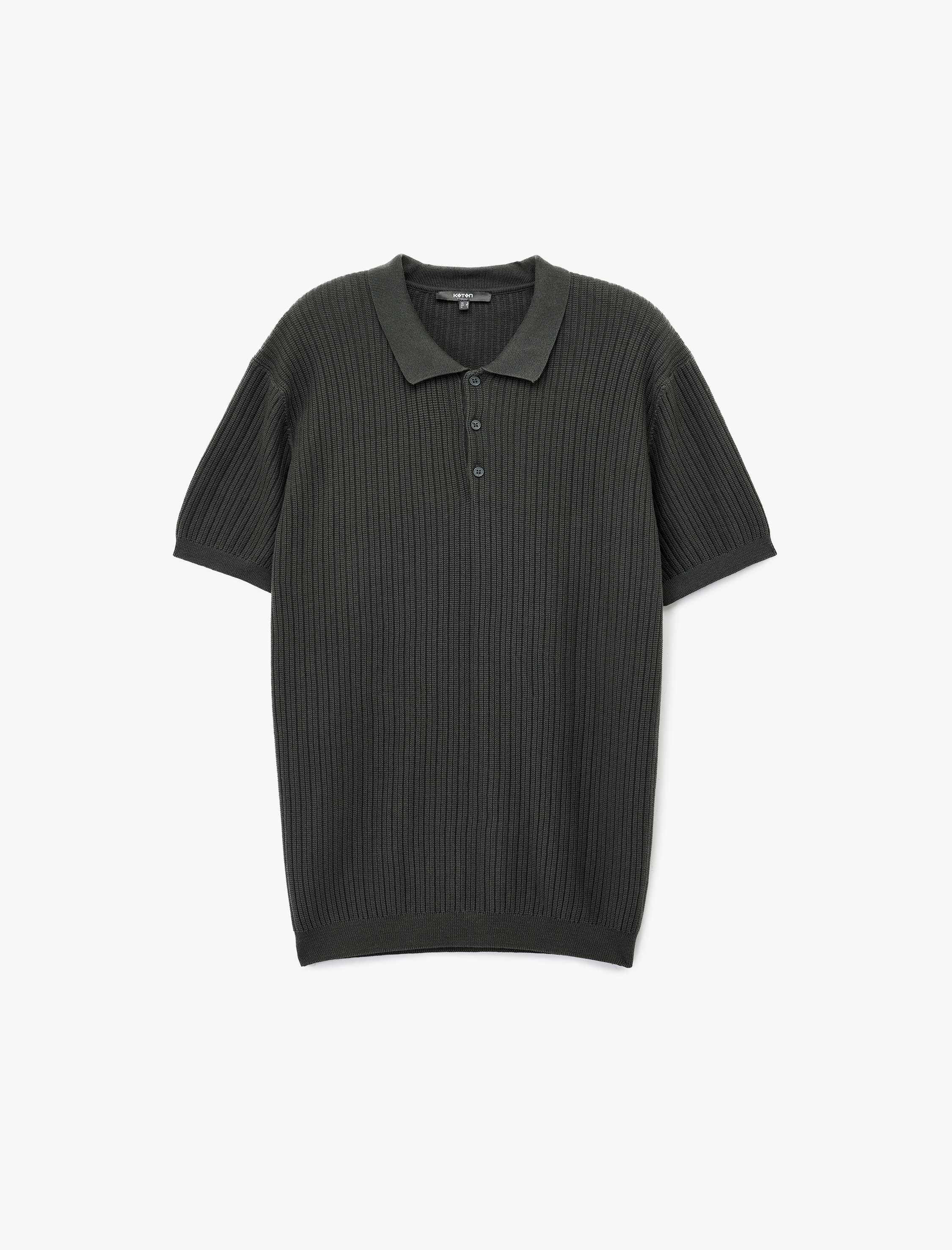   Regular Fit Kısa Kollu Pamuklu Dokulu Düğmeli Polo Yaka Triko Tişört