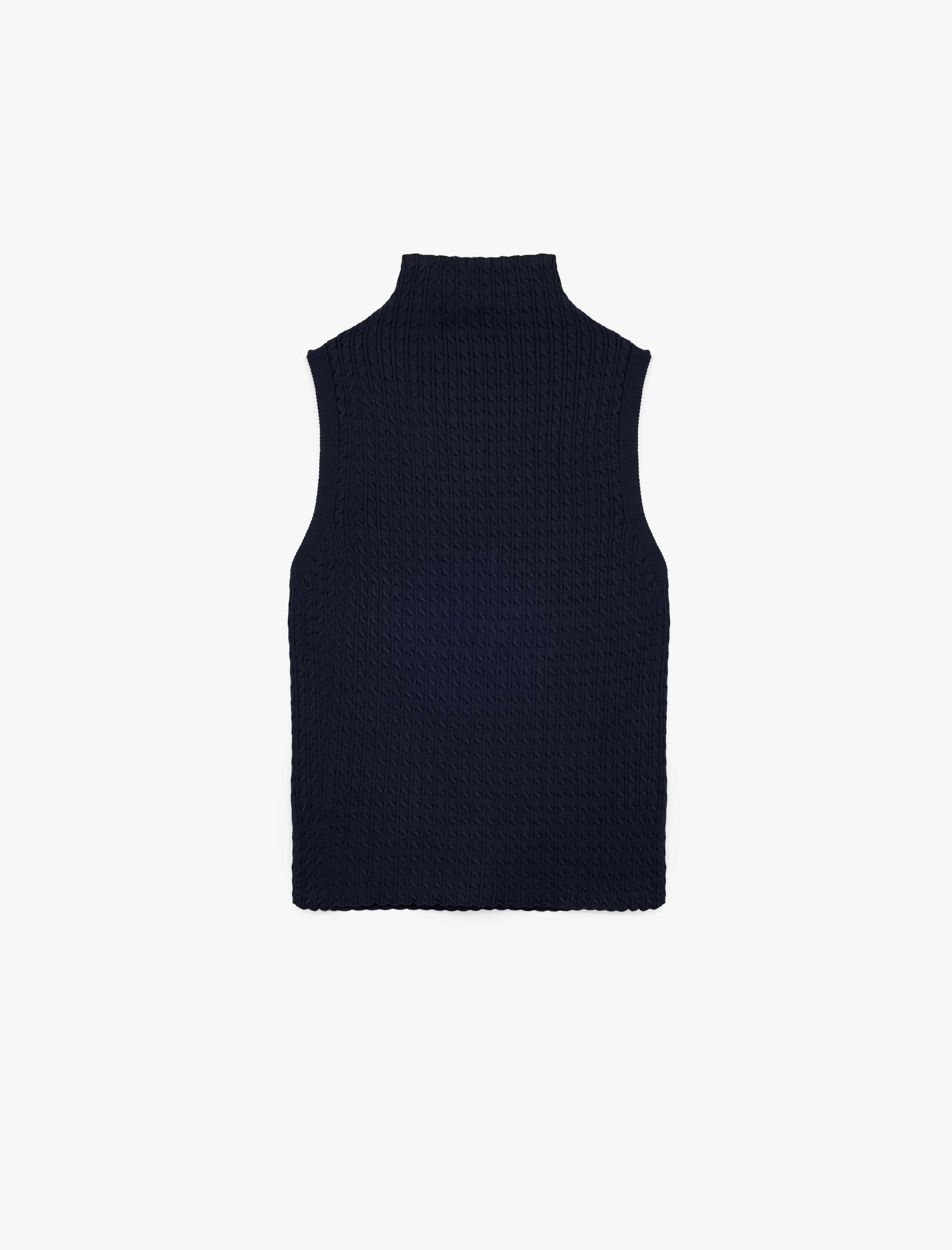   Dik Yaka Saç Örgü Dokulu Kolsuz Triko Bluz