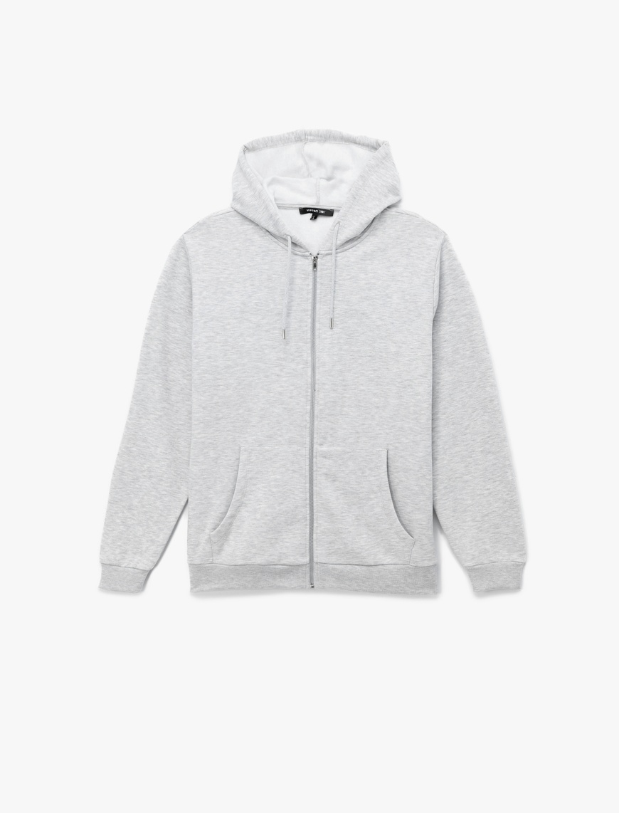   Uzun Kollu Fermuarlı Kanguru Cepli Kapüşonlu Oversize Spor Sweatshirt