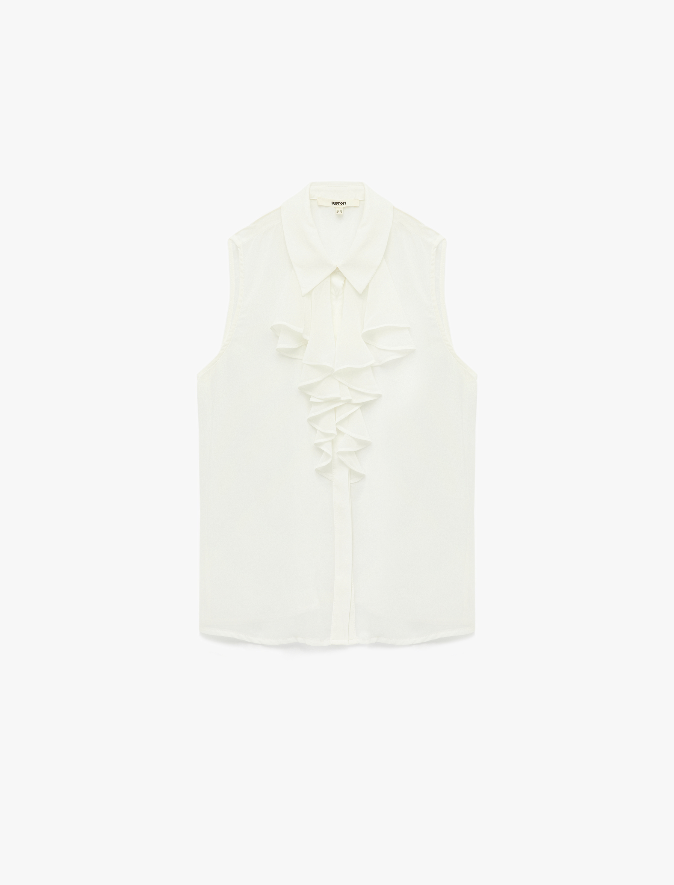 Krep Kumaş Fırfırlı Fular Yaka Kolsuz Gömlek