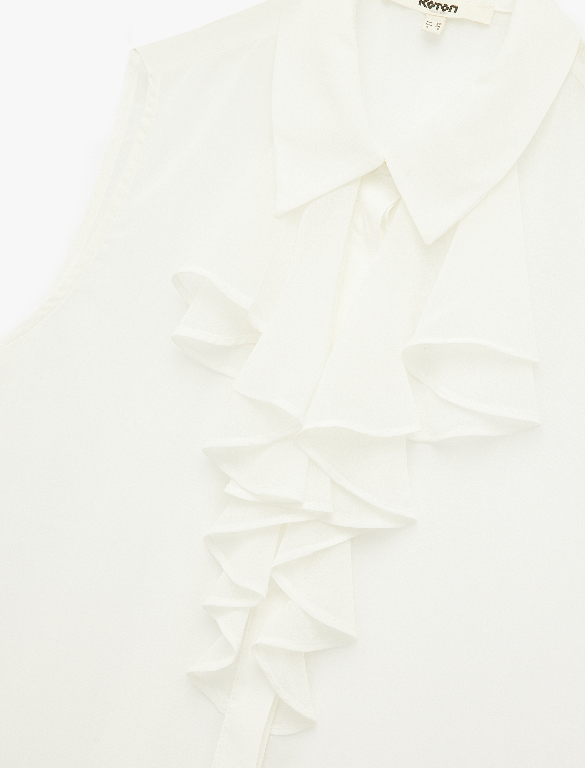 Krep Kumaş Fırfırlı Fular Yaka Kolsuz Gömlek