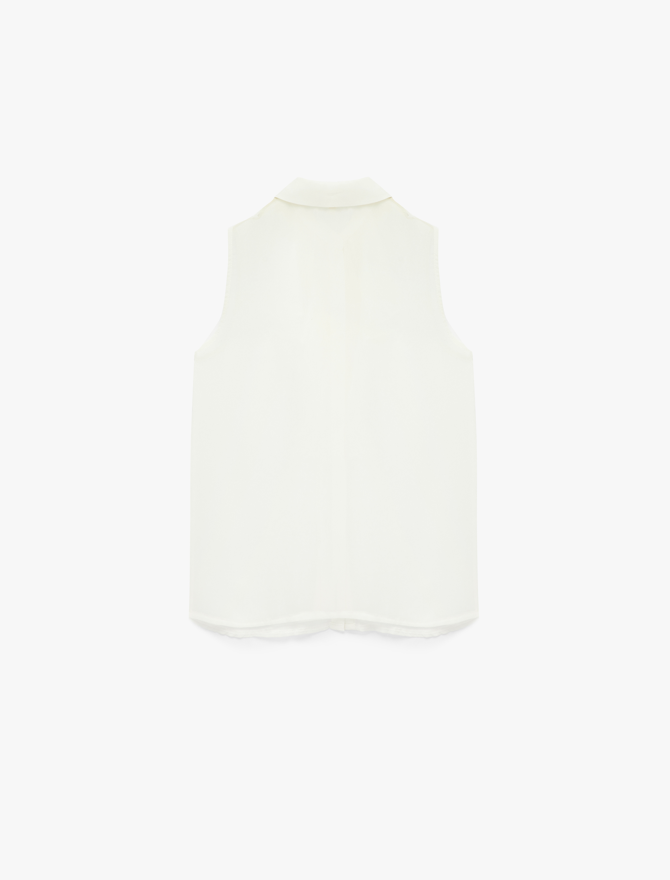 Krep Kumaş Fırfırlı Fular Yaka Kolsuz Gömlek