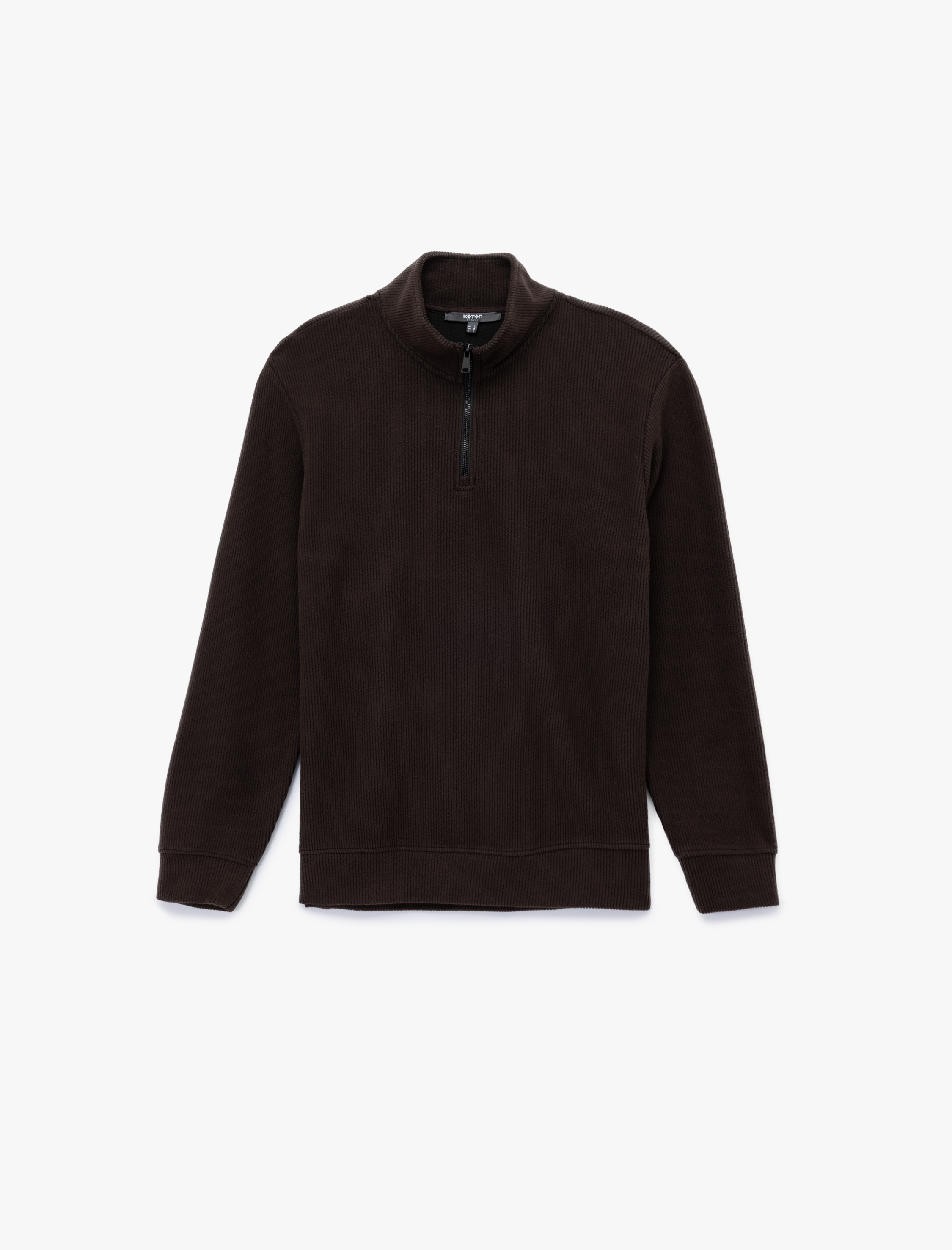   Uzun Kollu Ribanalı Yarım Fermuarlı Sweatshirt