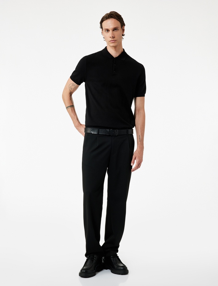  Regular Fit Düğmeli Polo Yaka Pamuklu Kısa Kollu Triko Tişört