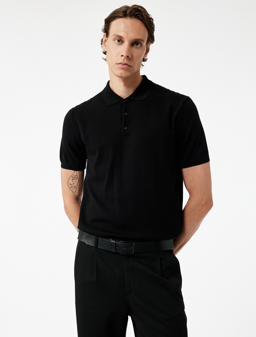   Regular Fit Düğmeli Polo Yaka Pamuklu Kısa Kollu Triko Tişört