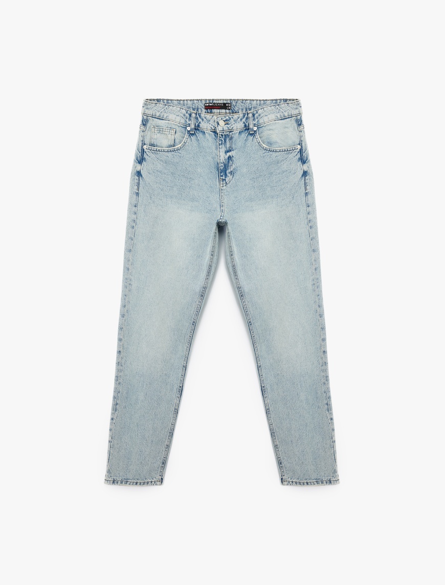   Normal Bel Pamuklu Vintage Straight Fit Jean Pantolon