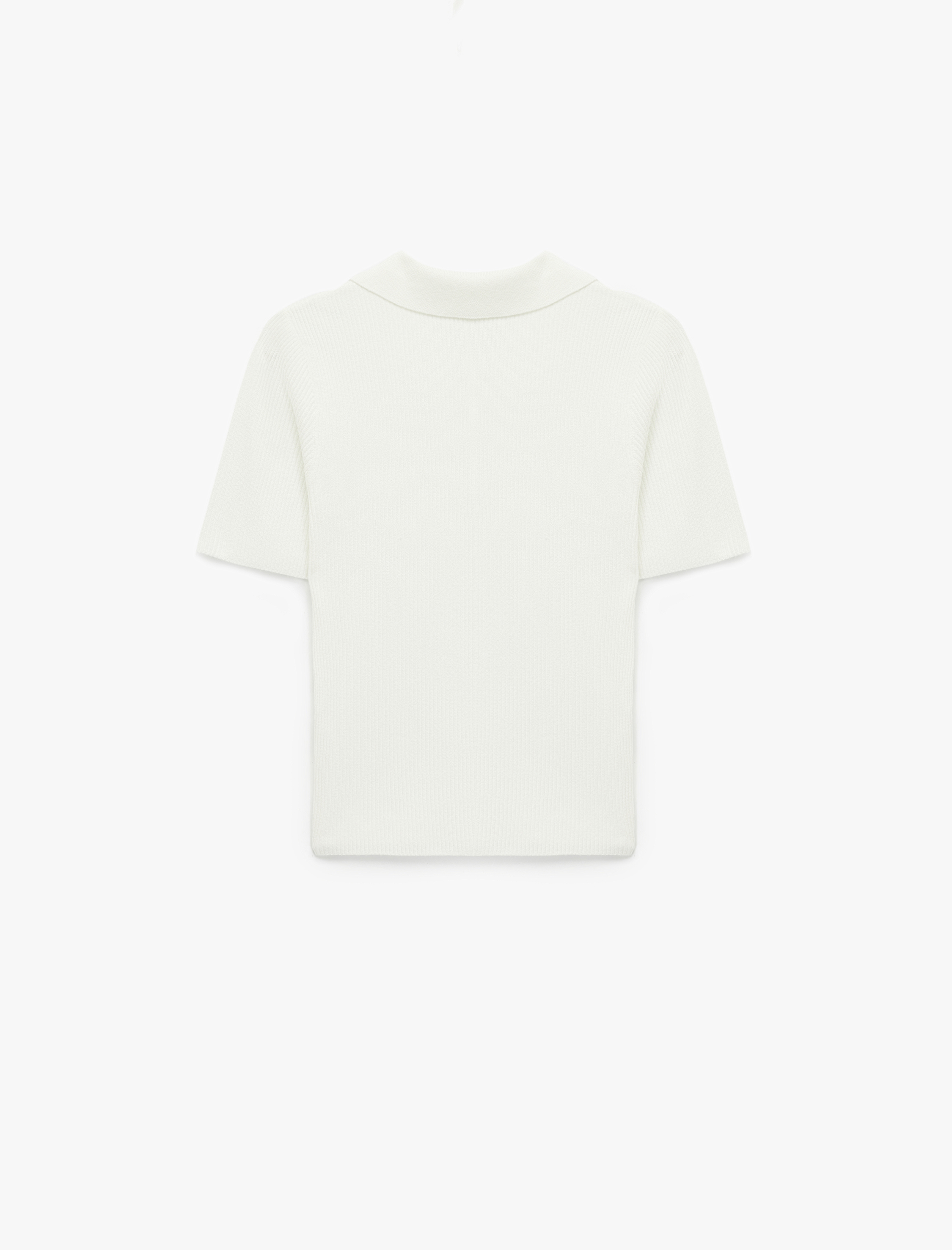   Yarım Düğmeli Kısa Kollu Triko Polo Yaka Kazak