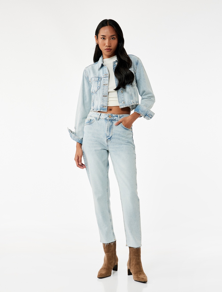   Pamuklu Slim Fit Yüksek Bel Mom Jean Pantolon - Mom Slim Jean