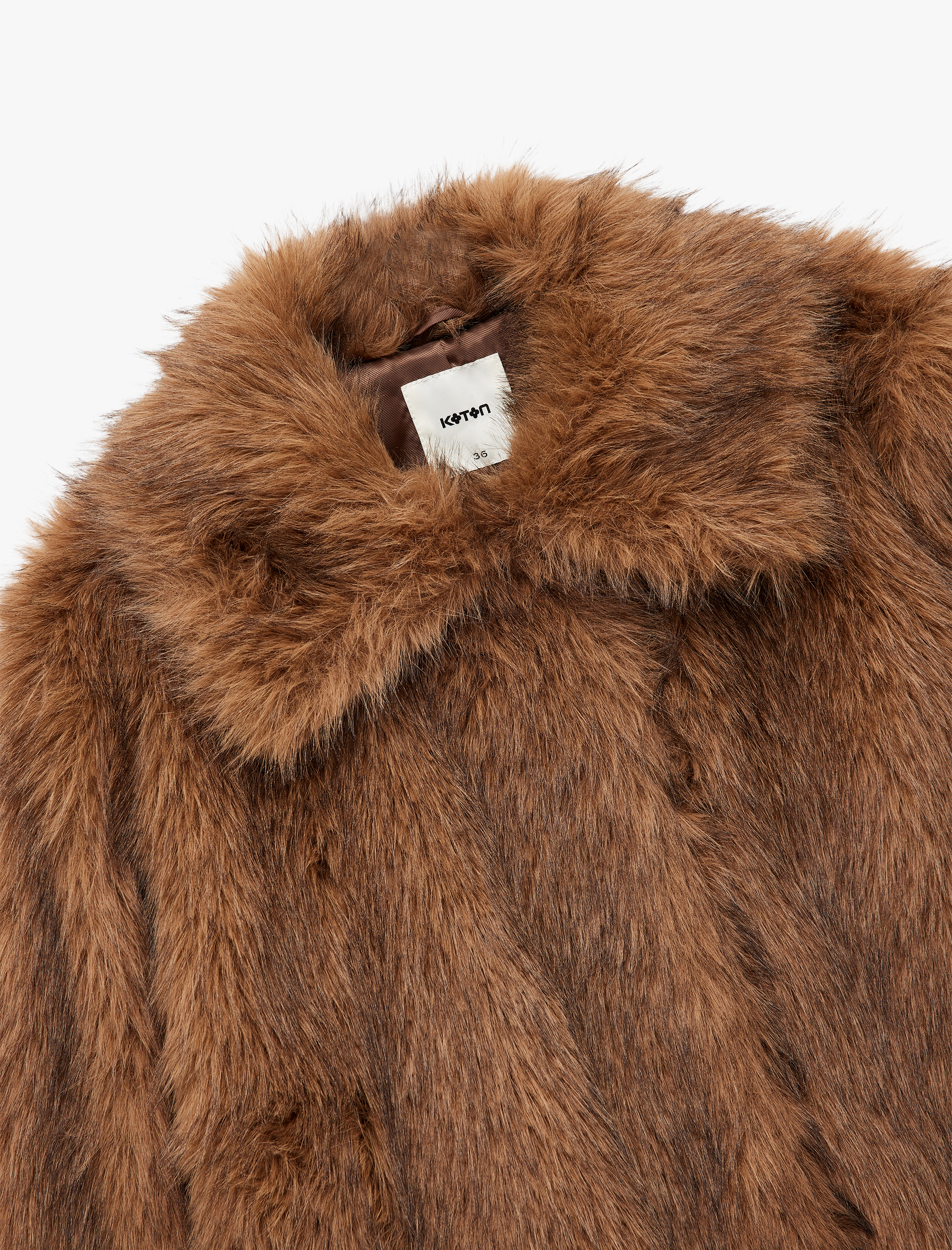   Kruvaze Yaka Uzun Kollu Crop Suni Kürk Ceket