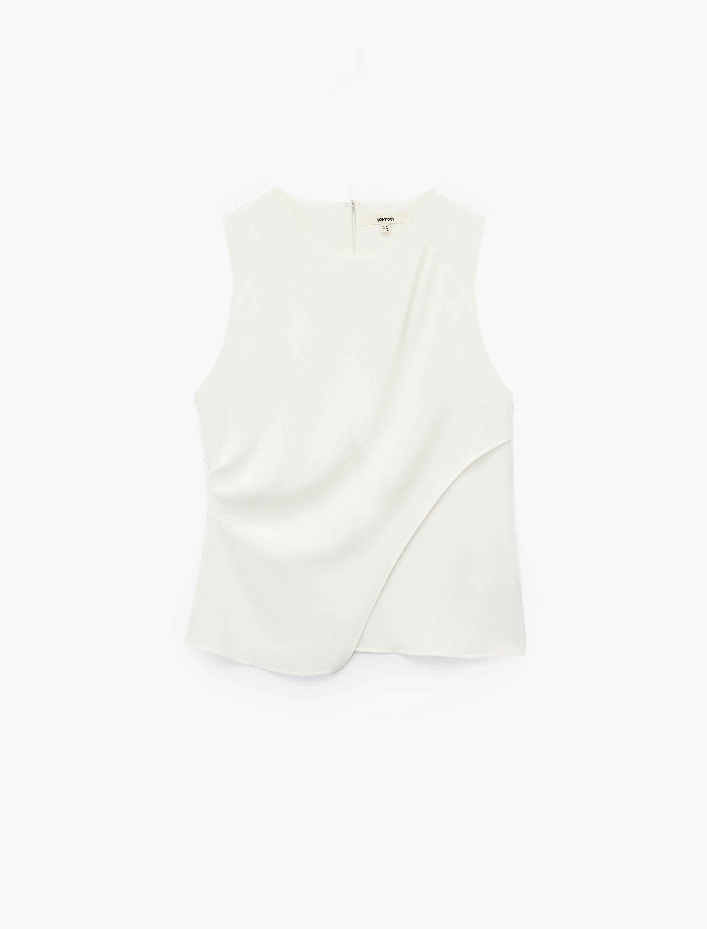   Krep Kumaş Bisiklet Yaka Yırtmaç Detaylı Kolsuz Asimetrik Bluz