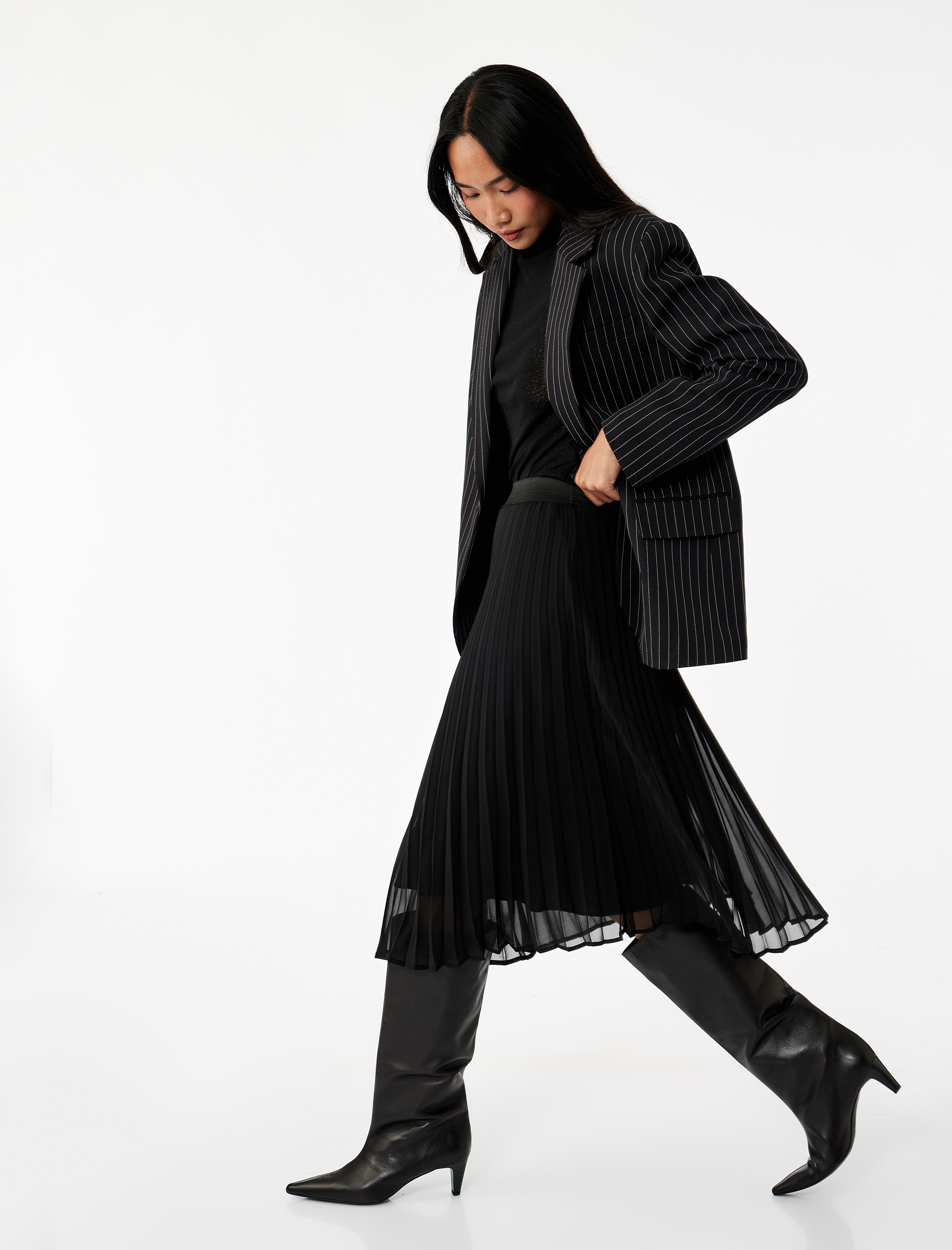   Midi Boy Beli Lastikli Pileli Etek