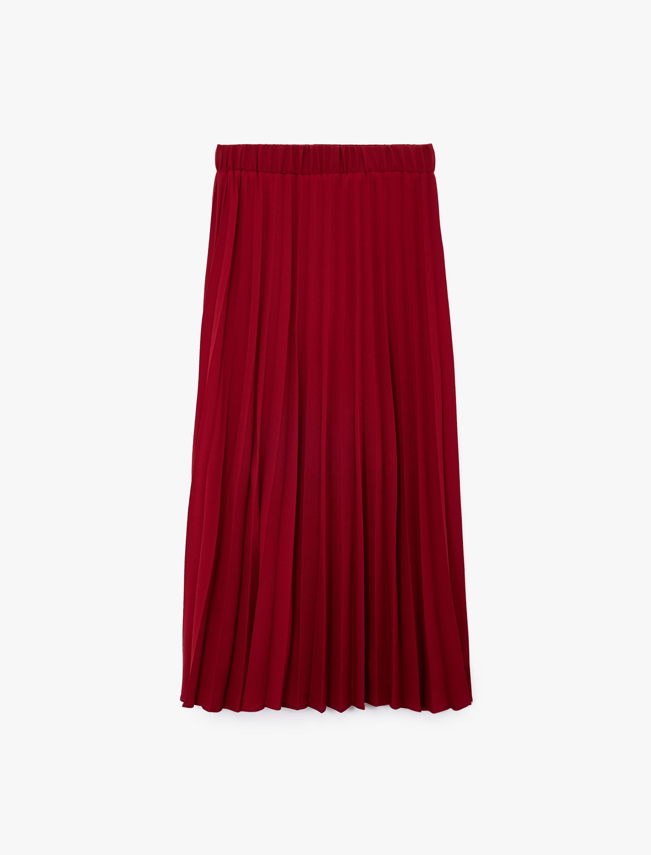 Midi Boy Beli Lastikli Pliseli Etek