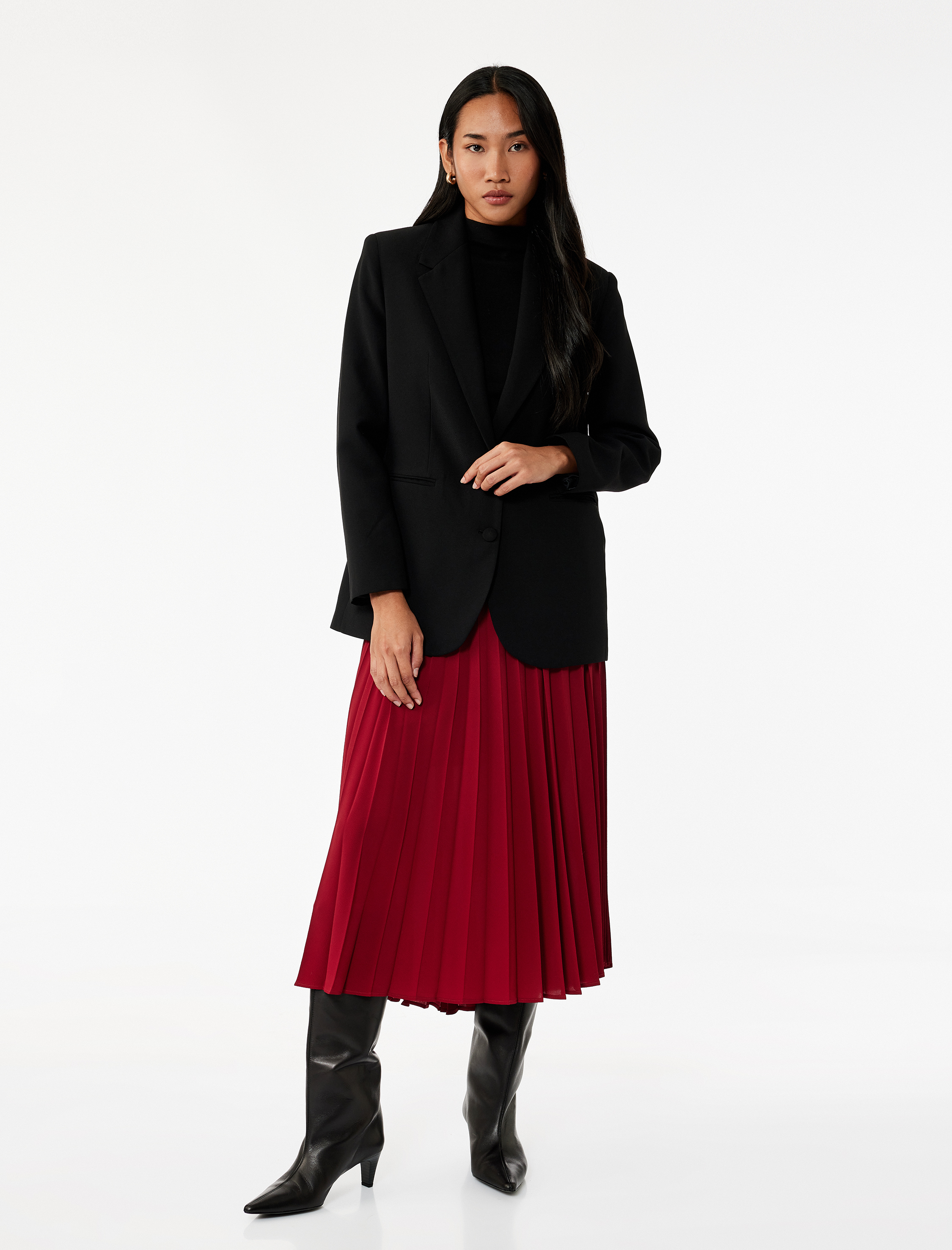 Midi Boy Beli Lastikli Pliseli Etek