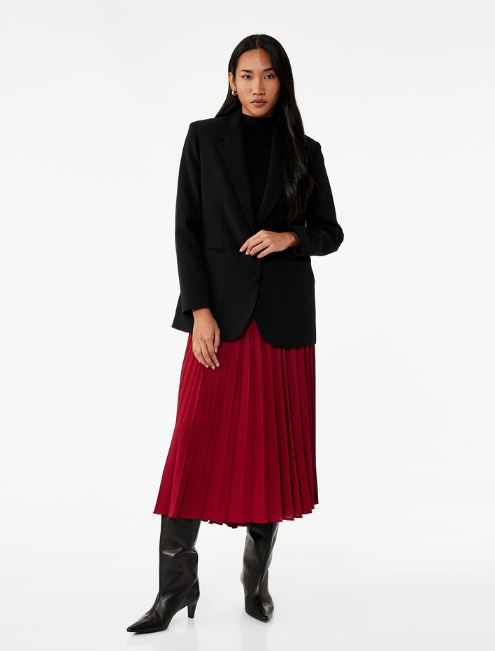  Midi Boy Beli Lastikli Pliseli Etek