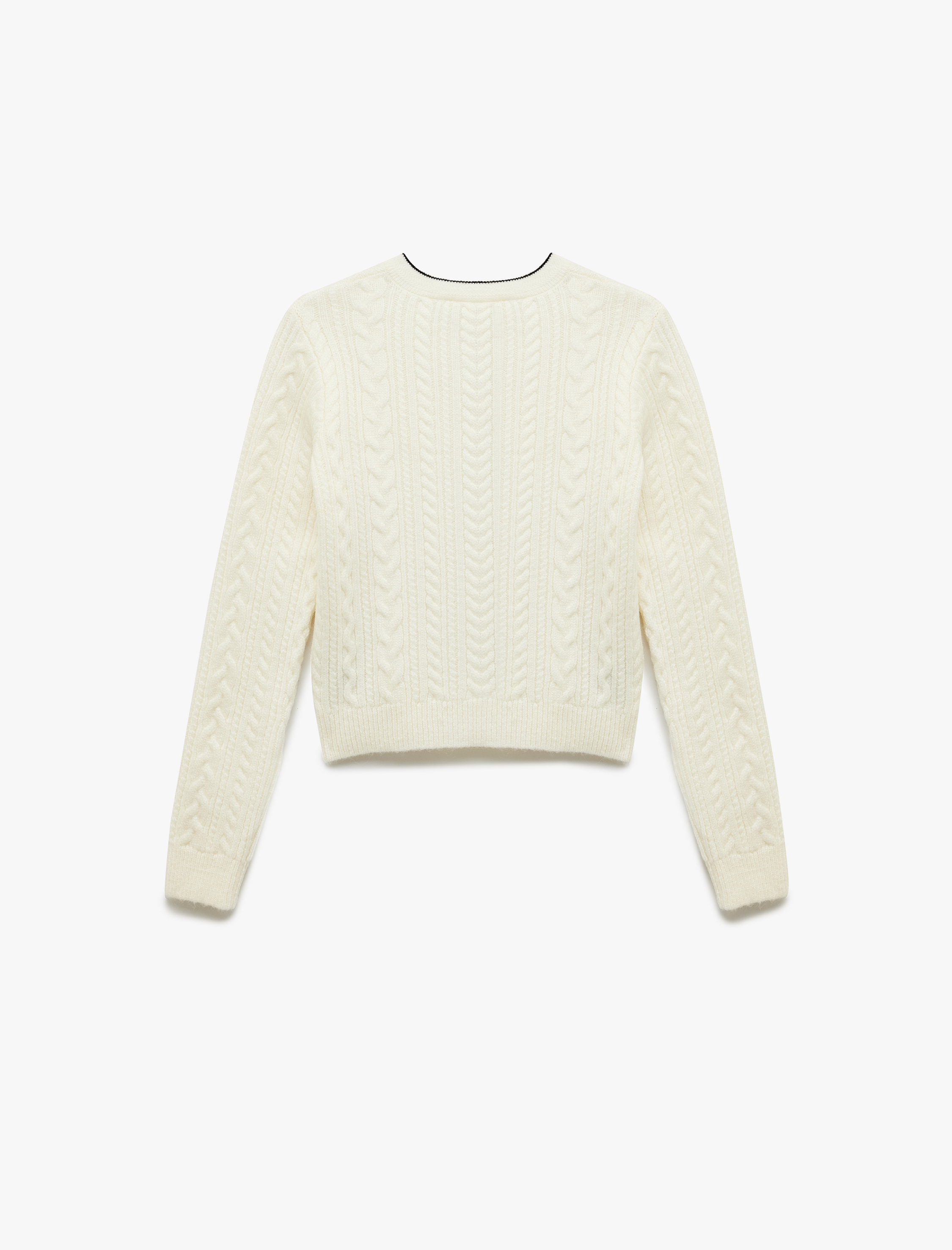   Saç Örgü Dokulu Uzun Kollu Bisiklet Yaka Triko Hırka