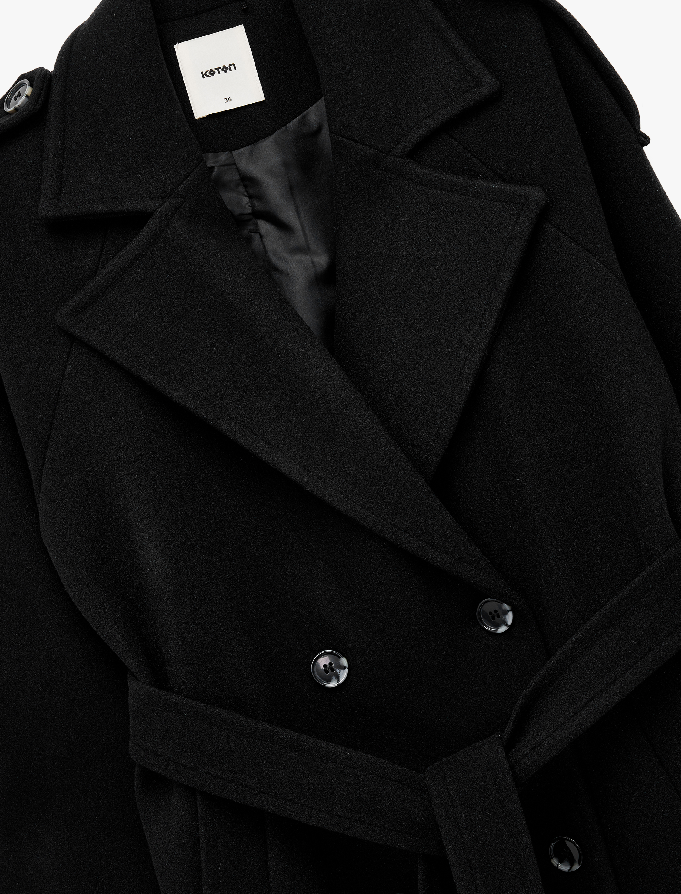   Kruvaze Uzun Kollu Cepli Kemerli Kaşe Kaban