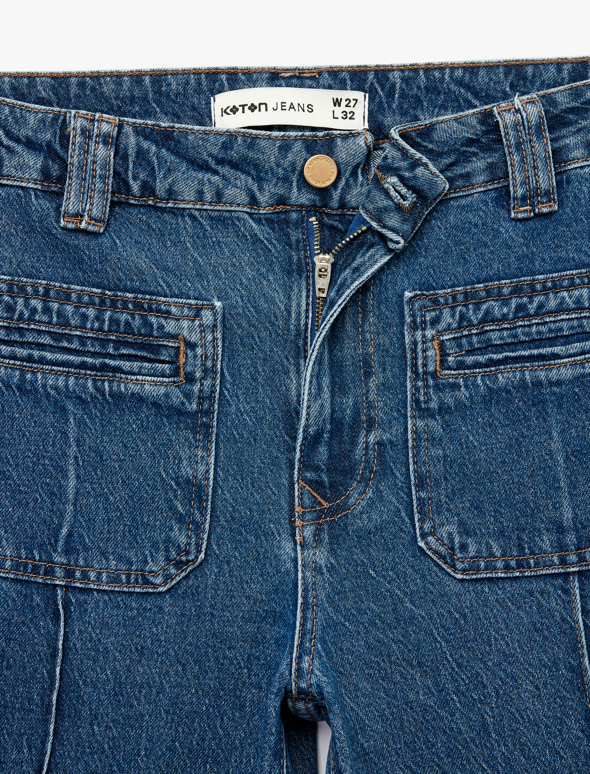 Rahat Kalıp Cep Detaylı Nervürlü Geniş Paça Jean Pantolon -  Wide Leg Jeans