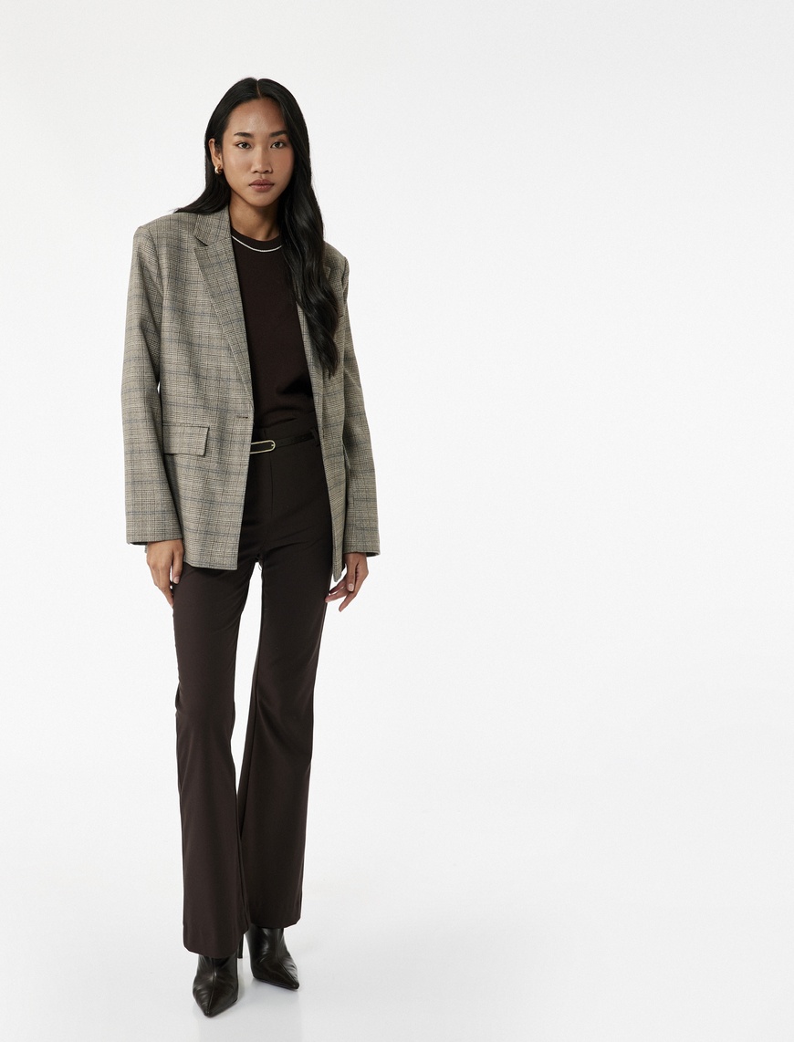   Slim Fit Cepli Kemer Detaylı İspanyol Paça Kumaş Pantolon