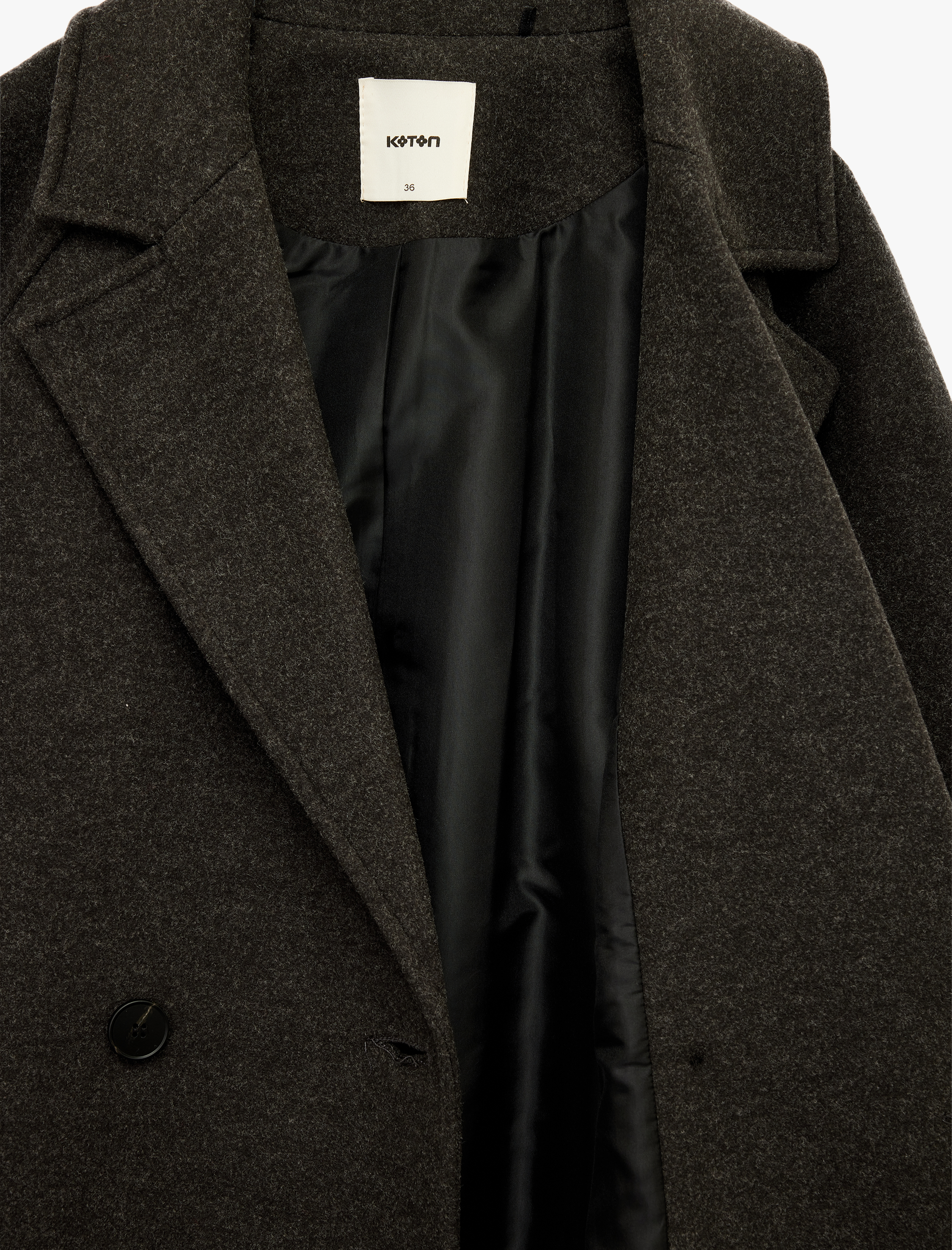   Uzun Kollu Cepli Düğmeli Kruvaze Uzun Kaşe Kaban