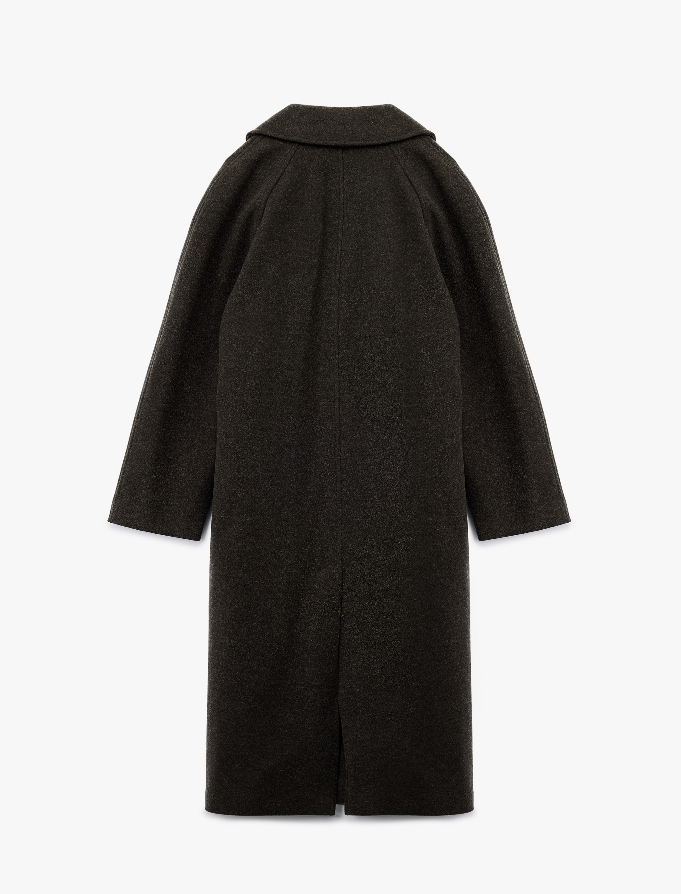   Uzun Kollu Cepli Düğmeli Kruvaze Uzun Kaşe Kaban