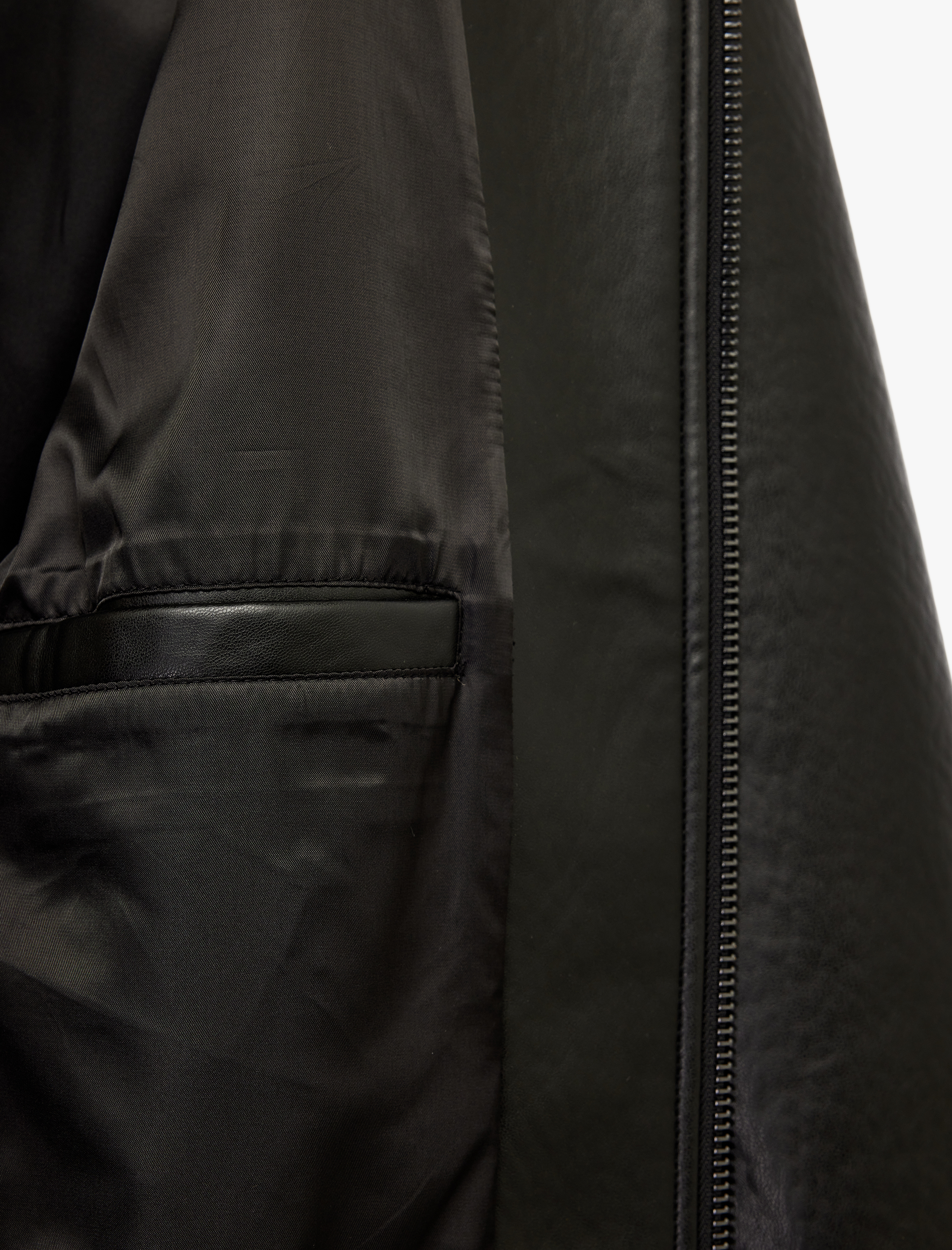 Uzun Kollu Fermuarlı Cep Detaylı Bomber Suni Deri Ceket