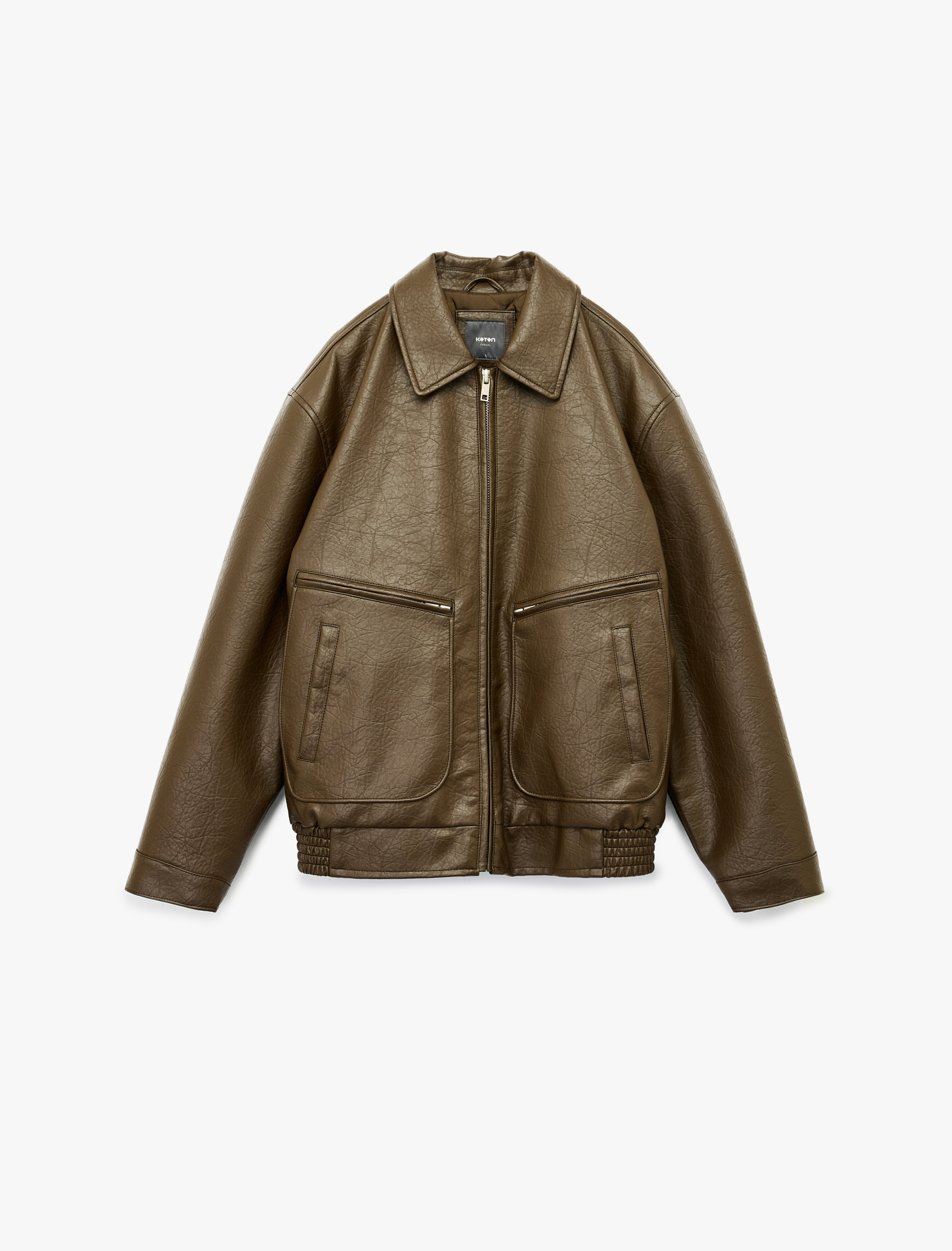   Slim Fit Uzun Kollu Fermuarlı Gömlek Yaka Suni Deri Ceket