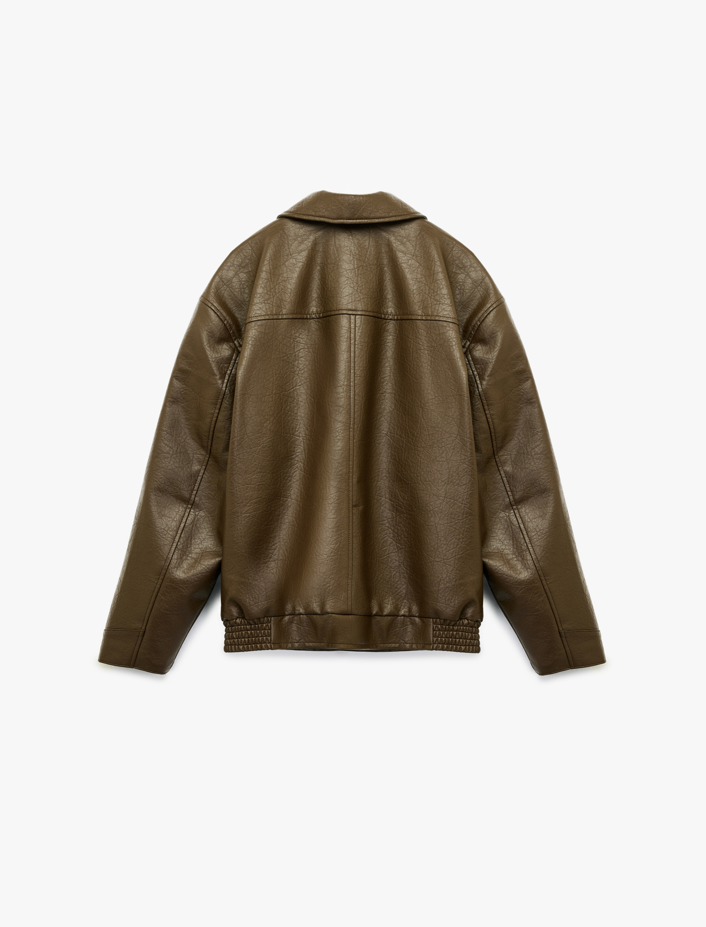   Slim Fit Uzun Kollu Fermuarlı Gömlek Yaka Suni Deri Ceket