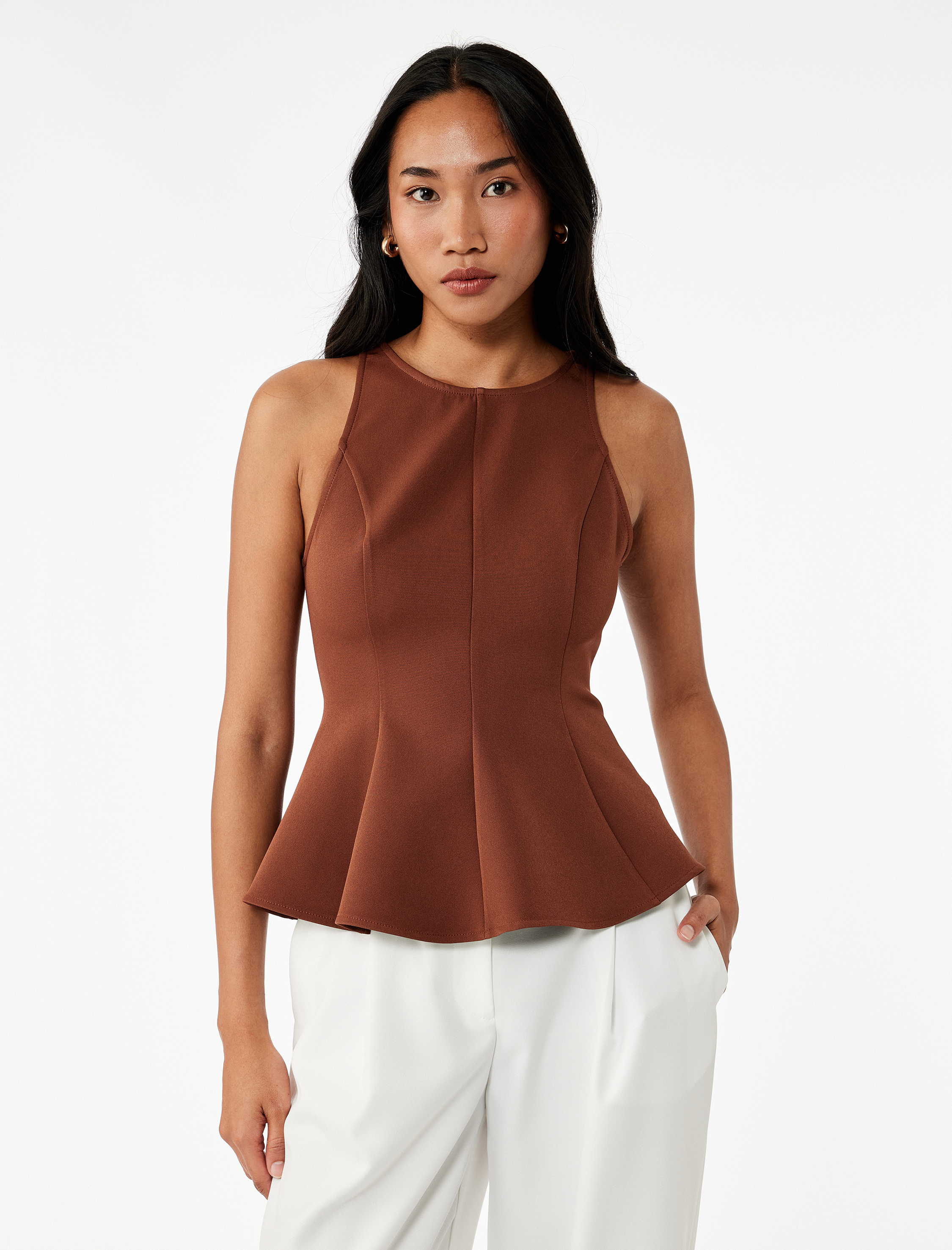   Slim Fit Kolsuz Bisiklet Yaka Peplum Bluz