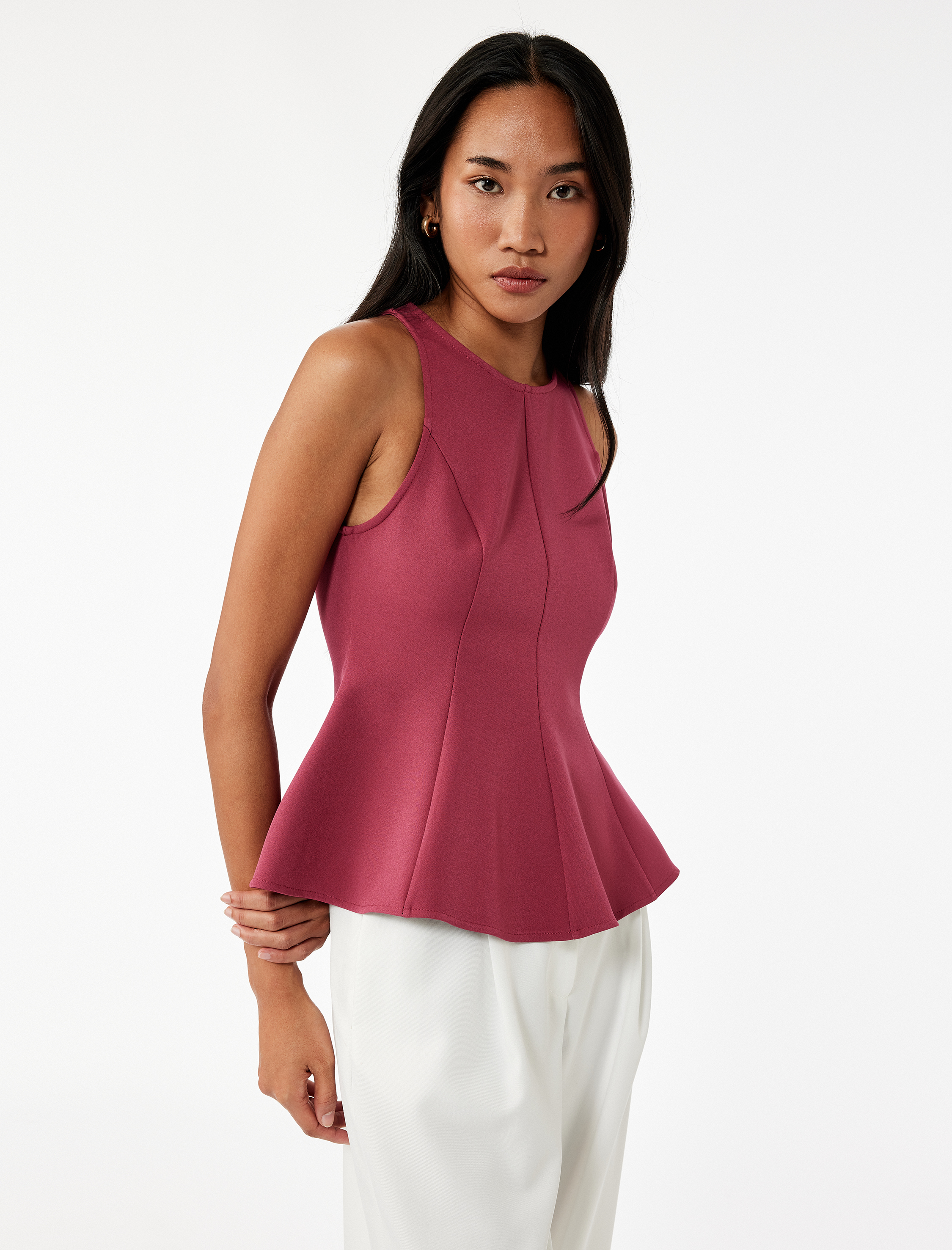   Slim Fit Kolsuz Bisiklet Yaka Peplum Bluz