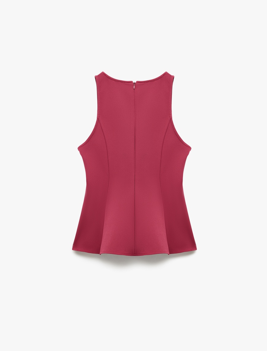   Slim Fit Kolsuz Bisiklet Yaka Peplum Bluz