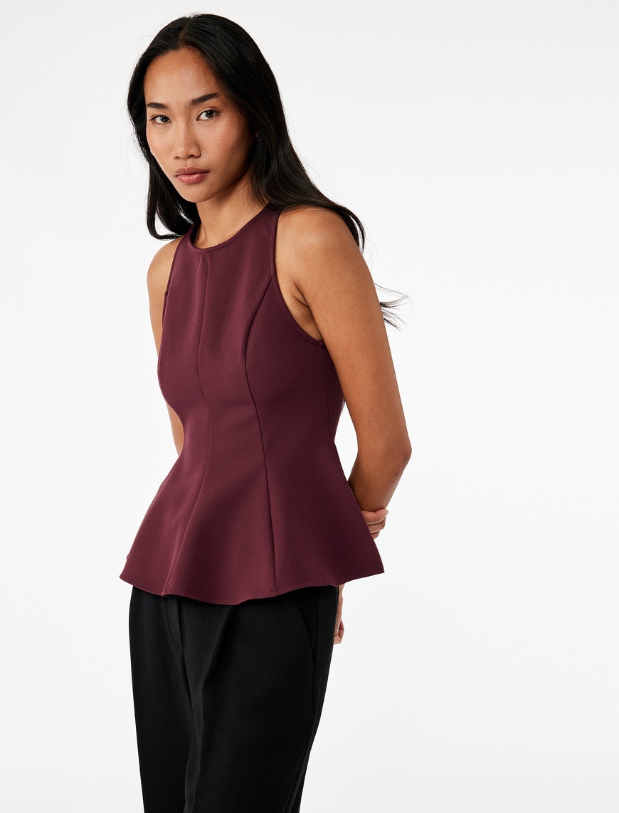   Slim Fit Kolsuz Bisiklet Yaka Peplum Bluz