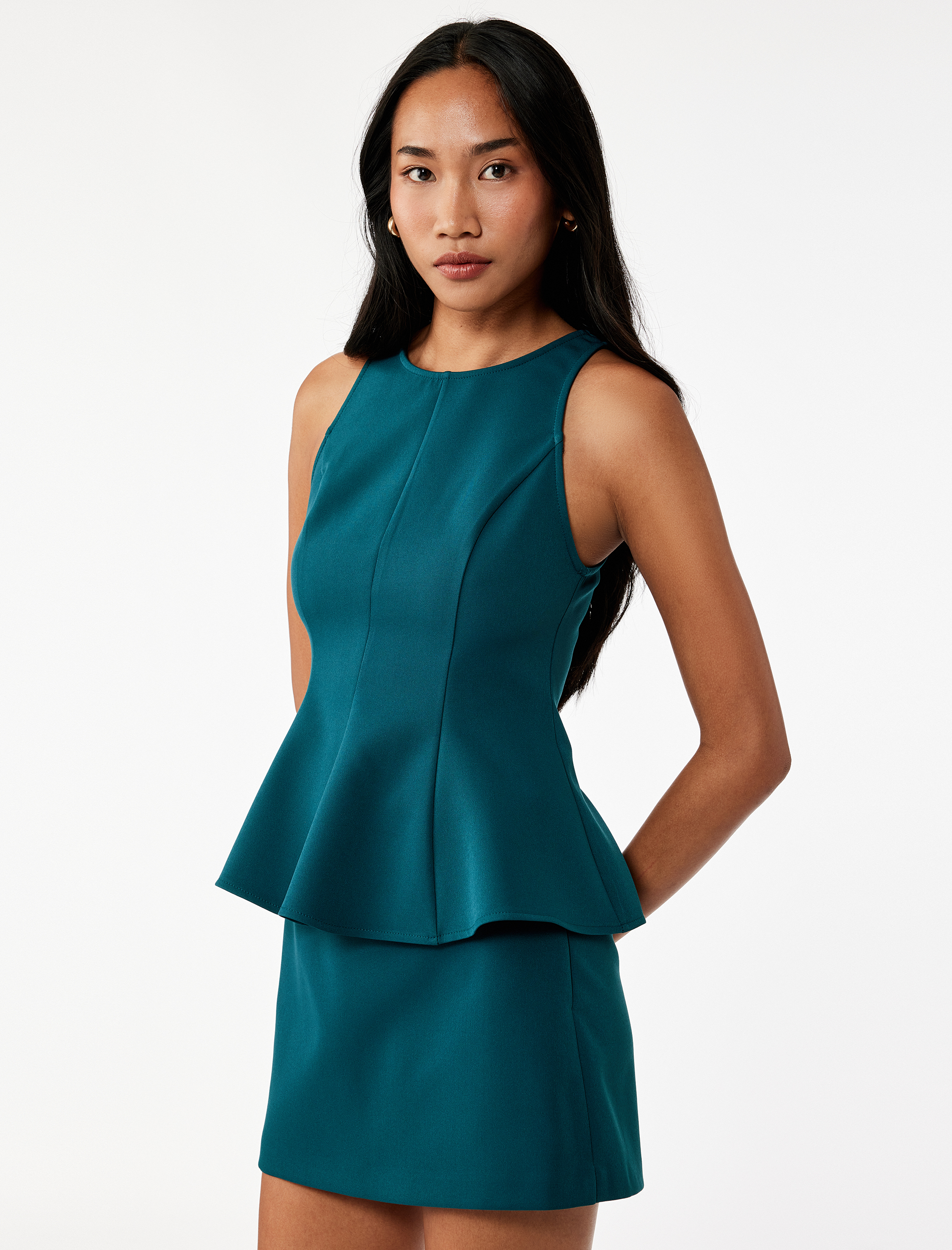   Slim Fit Kolsuz Bisiklet Yaka Peplum Bluz