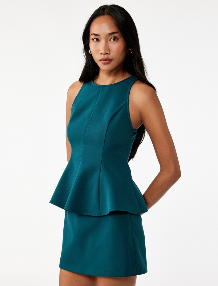  Slim Fit Kolsuz Bisiklet Yaka Peplum Bluz