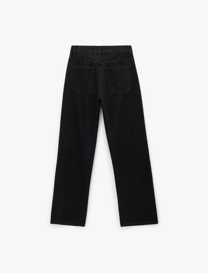   Yüksek Bel Taş Detaylı Düz Paça Jean Pantolon - Straight Fit Jean