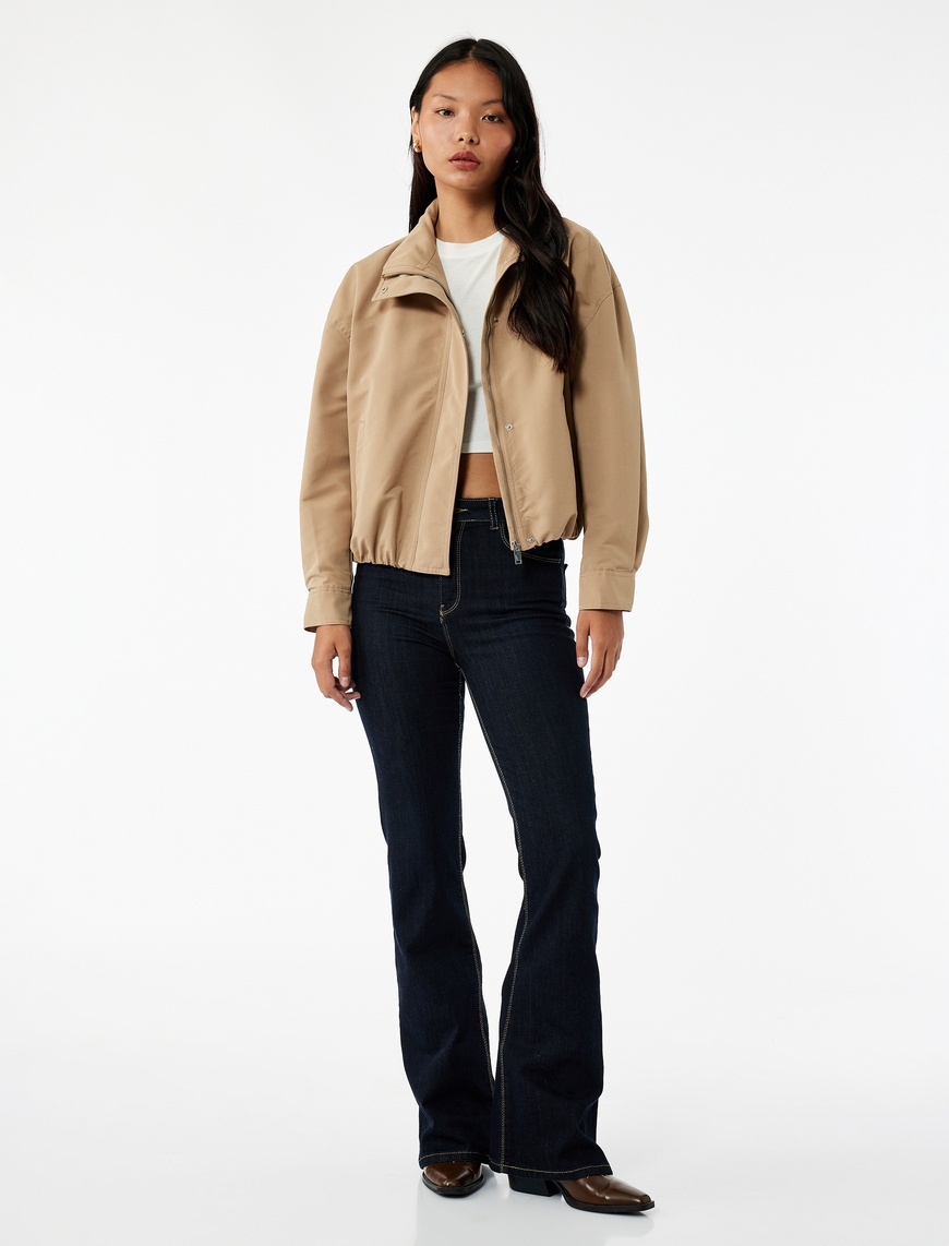   Uzun Kollu Dik Yaka Oversize Bomber Ceket