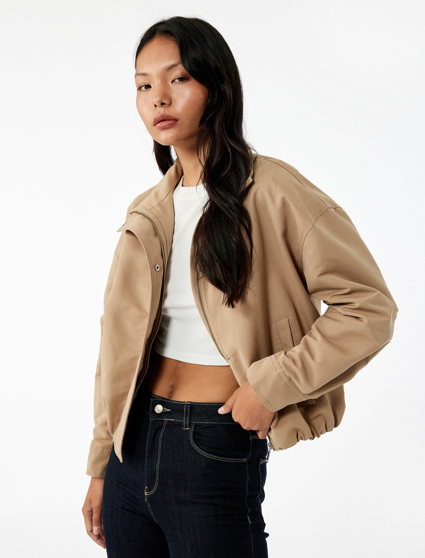   Uzun Kollu Dik Yaka Oversize Bomber Ceket